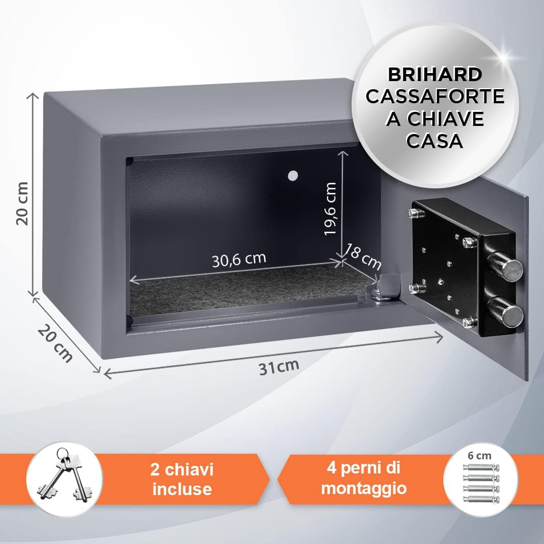 Brihard Home Cassaforte con Chiave 20x31x20cm, 11L - immagine 2