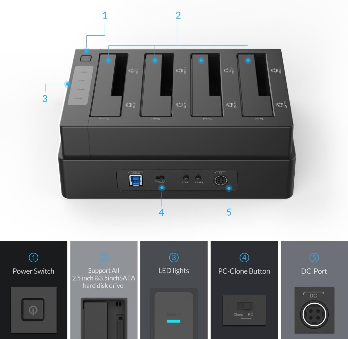 Orico Docking Station USB 3.0 per Hard Disk 4 Bay - immagine 4