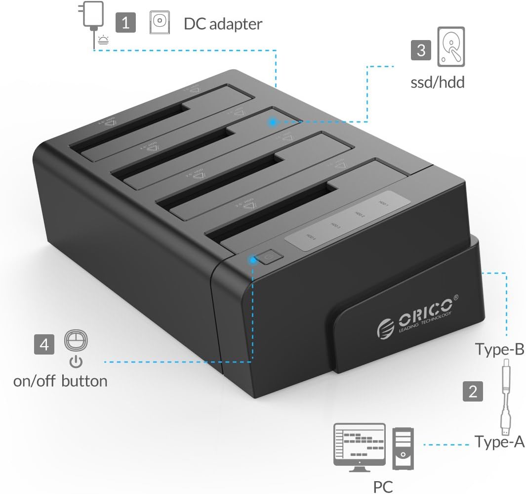 Orico Docking Station USB 3.0 per Hard Disk 4 Bay - immagine 5