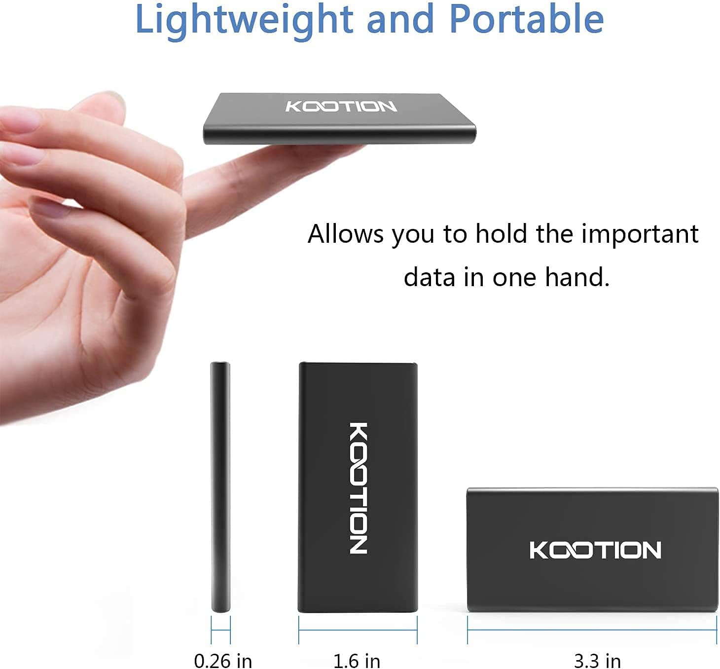 Kootion SSD Esterno Portatile USB-C 500GB, Nero - immagine 6