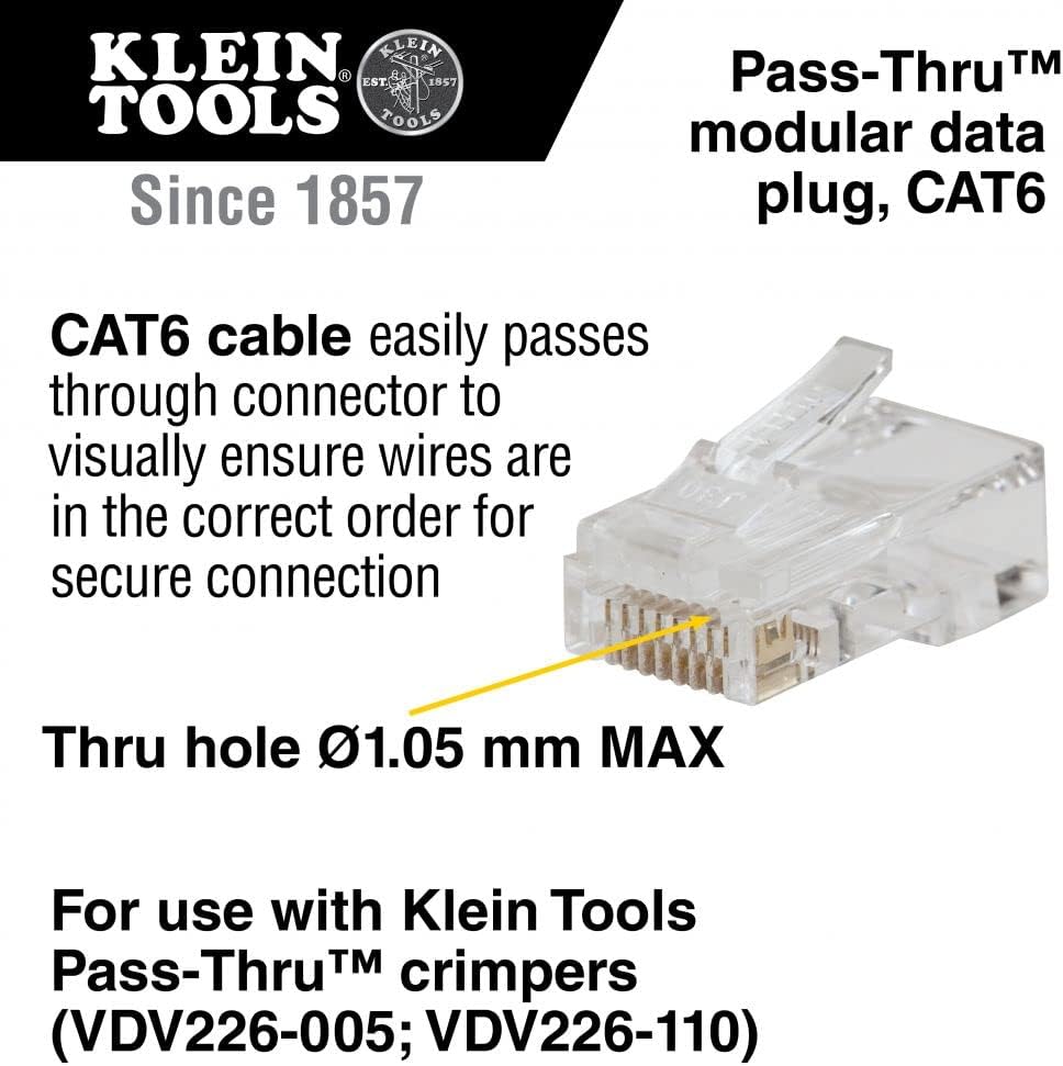 Klein Tools VDV826 – 703 pass-thru Modular data Plug, CAT6 (50 pezzi) - immagine 2