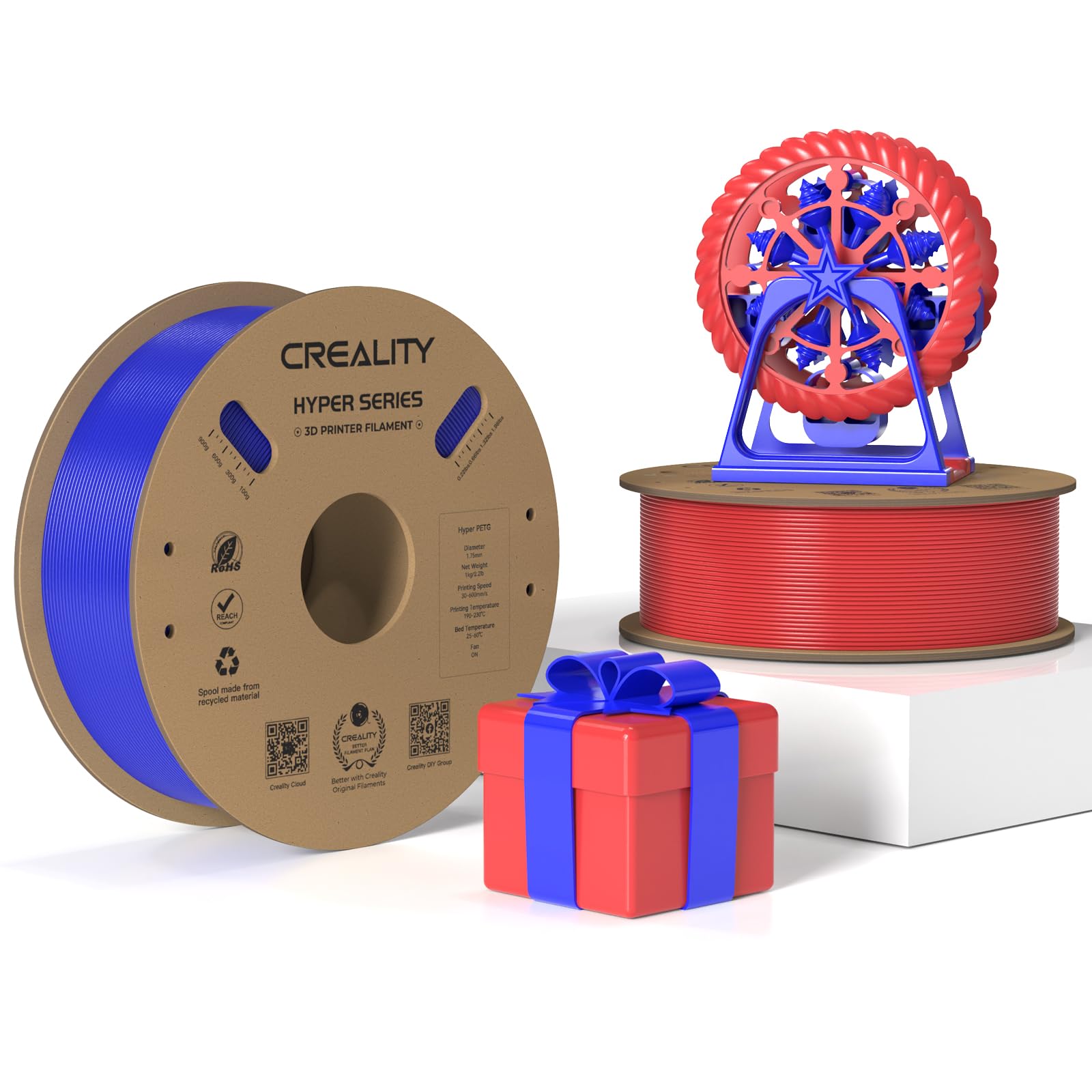 Creality Hyper PETG Filamento 1.75mm, Rosso e Blu 2kg