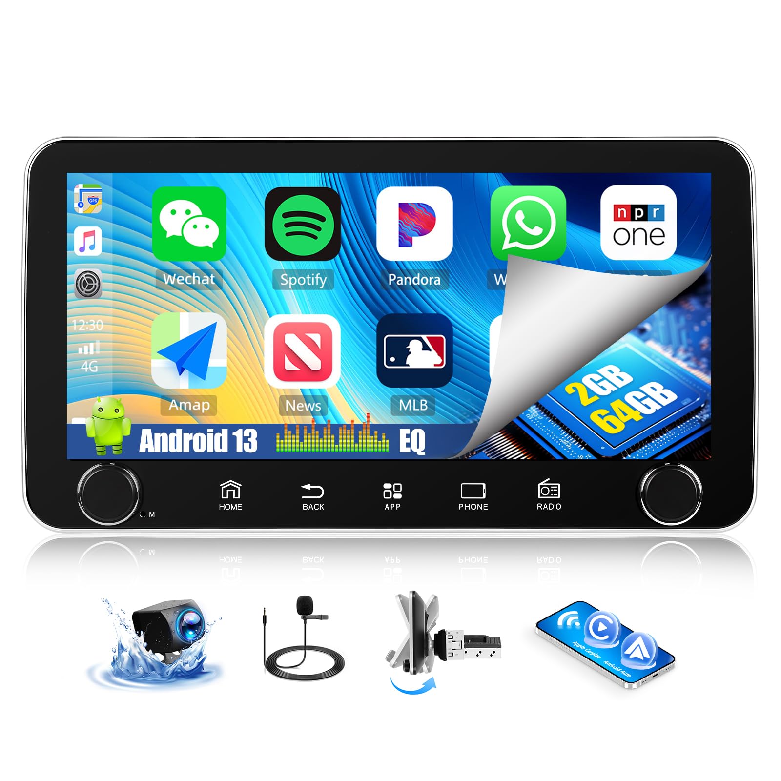 Oiliehu Android 13 Autoradio 1 Din 10,36" Wireless CarPlay