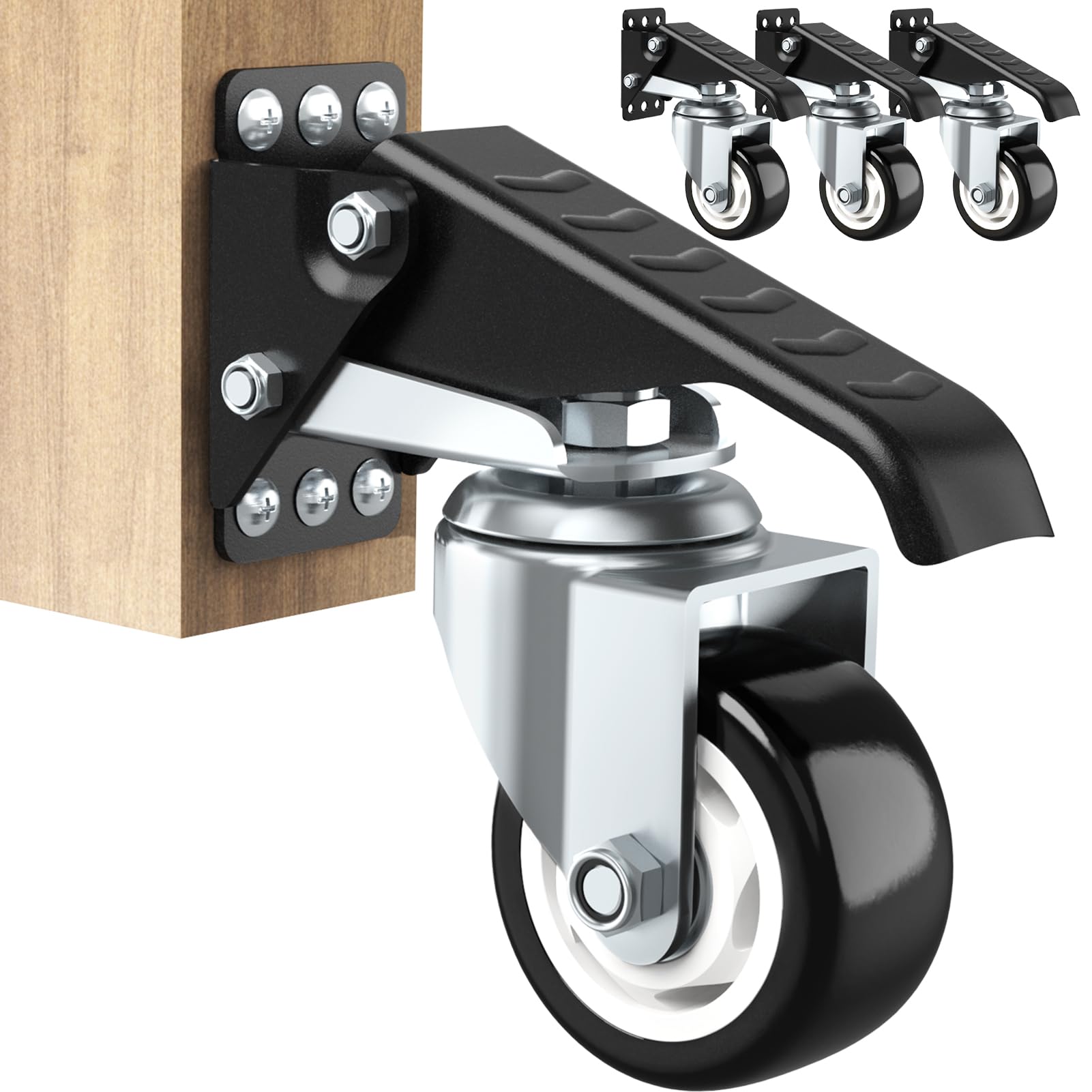 SOLEJAZZ Kit ruote per banco da lavoro 400KG Ruota per banco da lavoro retrattile per impieghi gravosi Ruote in uretano con telaio in acciaio, schema di installazione bonus, confezione da 4