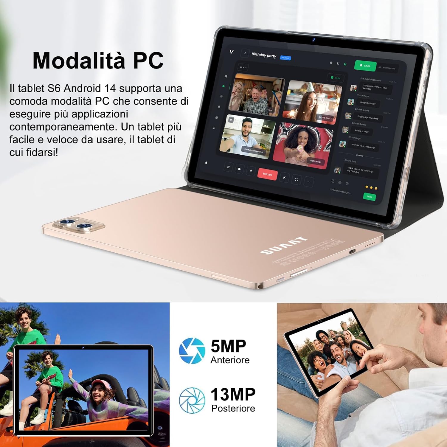 Tablet Android 14 11 Pollici Octa-Core, Oro - immagine 6