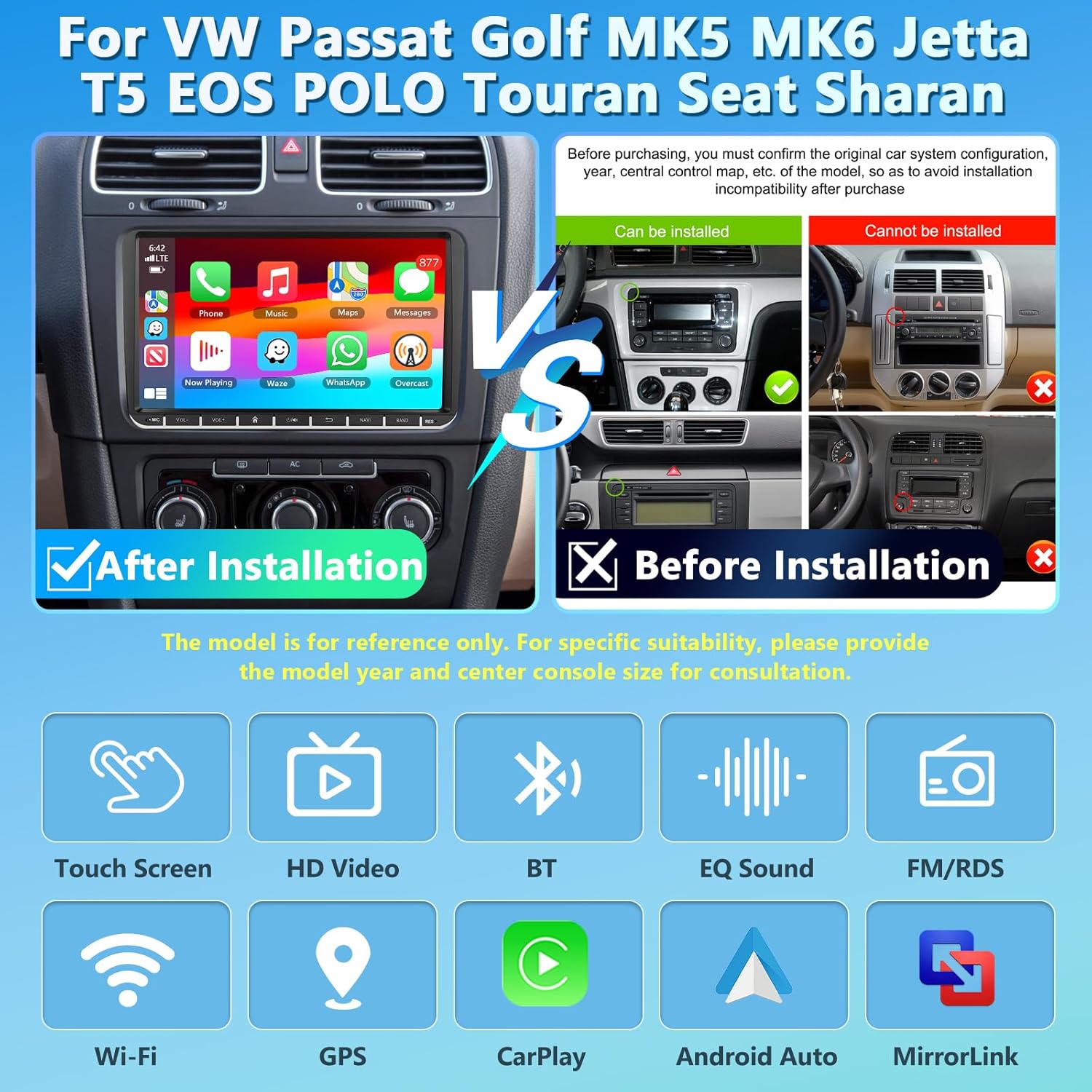Autoradio Carplay per VW Passat Golf MK5 MK6 Jetta Polo - immagine 2