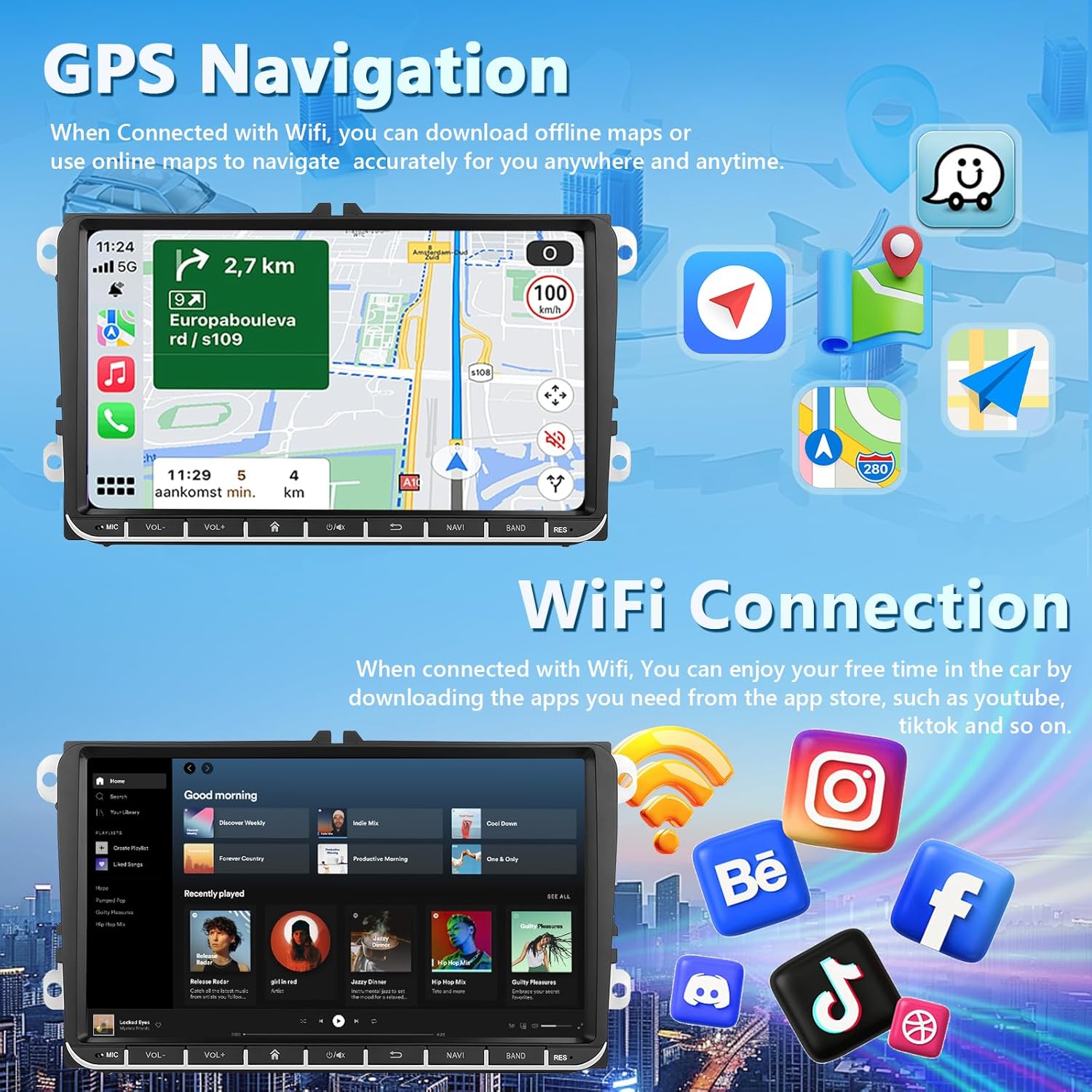 Autoradio Carplay per VW Passat Golf MK5 MK6 Jetta Polo - immagine 3