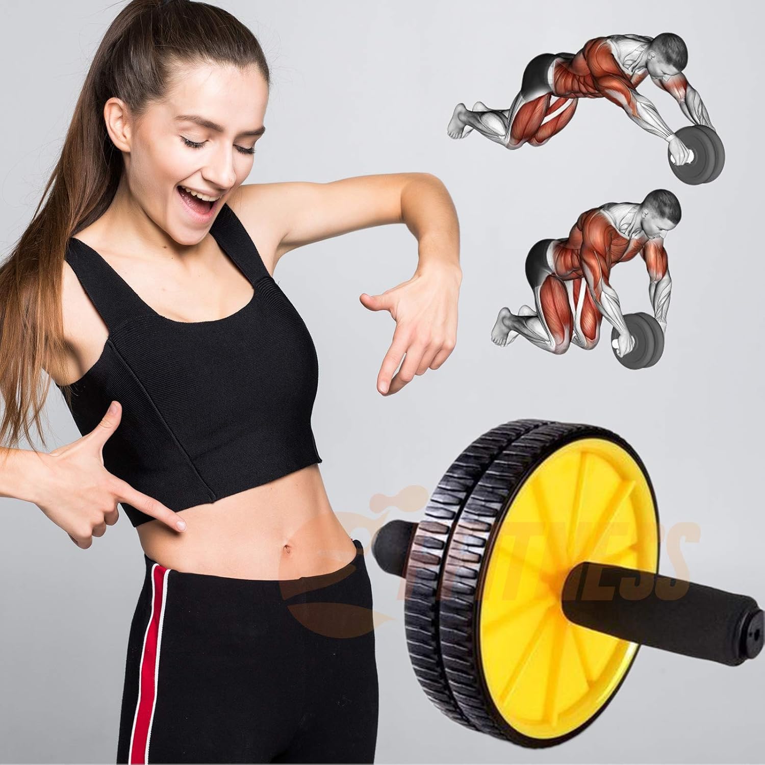 Ffitness Two-Wheeled Power Wheel con Mat, Giallo - immagine 3