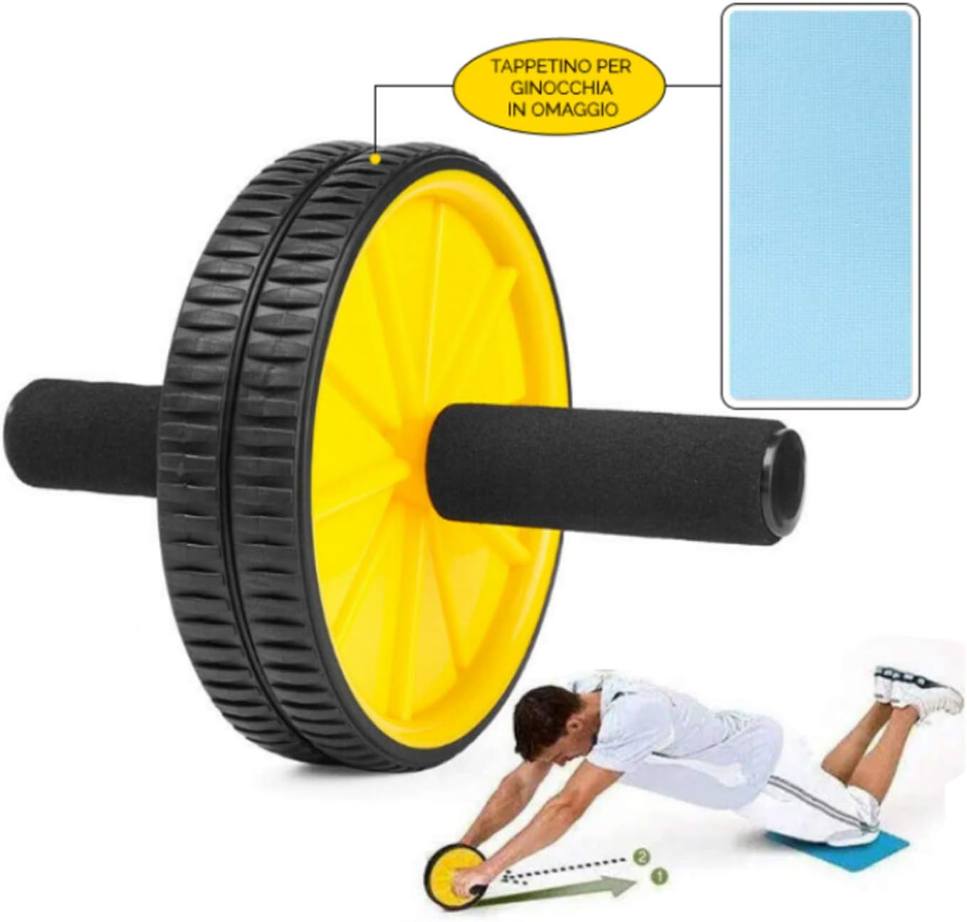 Ffitness Two-Wheeled Power Wheel con Mat, Giallo - immagine 4