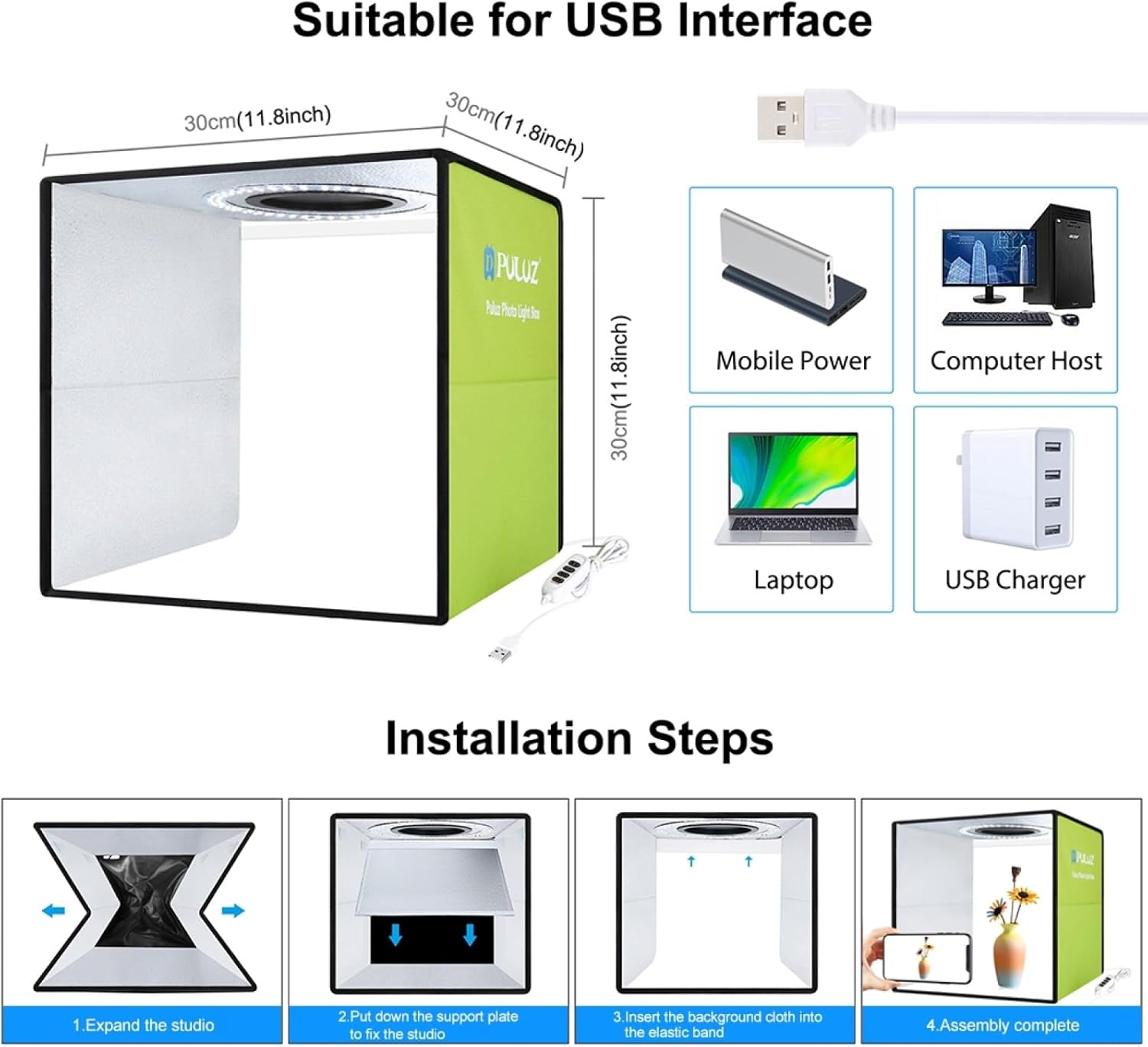 Puluz - Kit Luce Anello Portatile 30cm con 80 LED - immagine 2