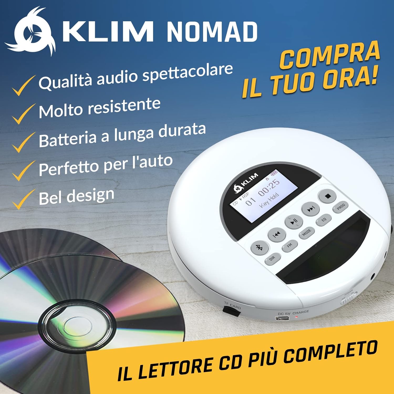 Klim Nomad - Lettore CD Portatile con Bluetooth - immagine 2