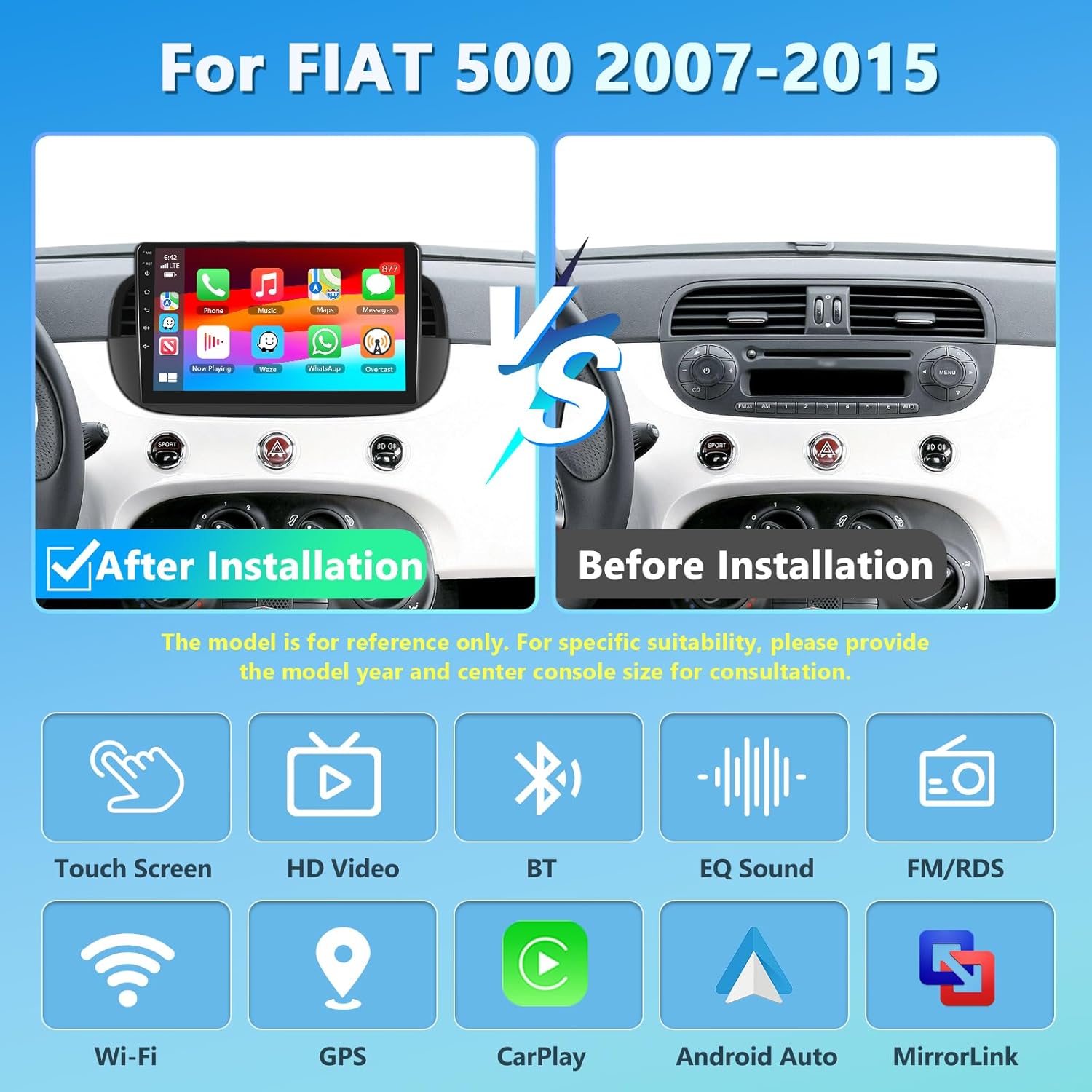 Motorsi Autoradio 4+64G per Fiat 500 (2007-2015) Wireless Android Auto - immagine 2