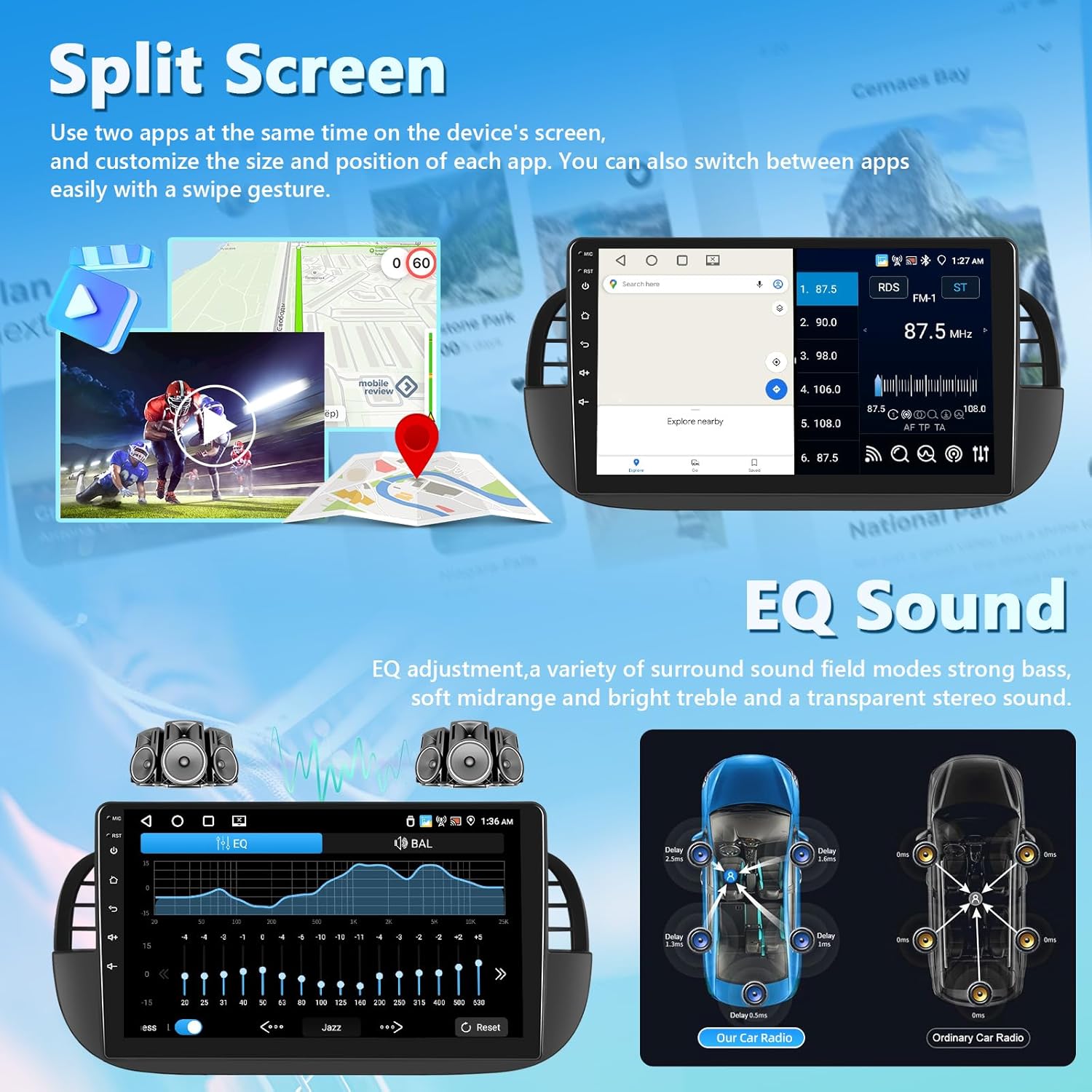 Motorsi Autoradio 4+64G per Fiat 500 (2007-2015) Wireless Android Auto - immagine 4