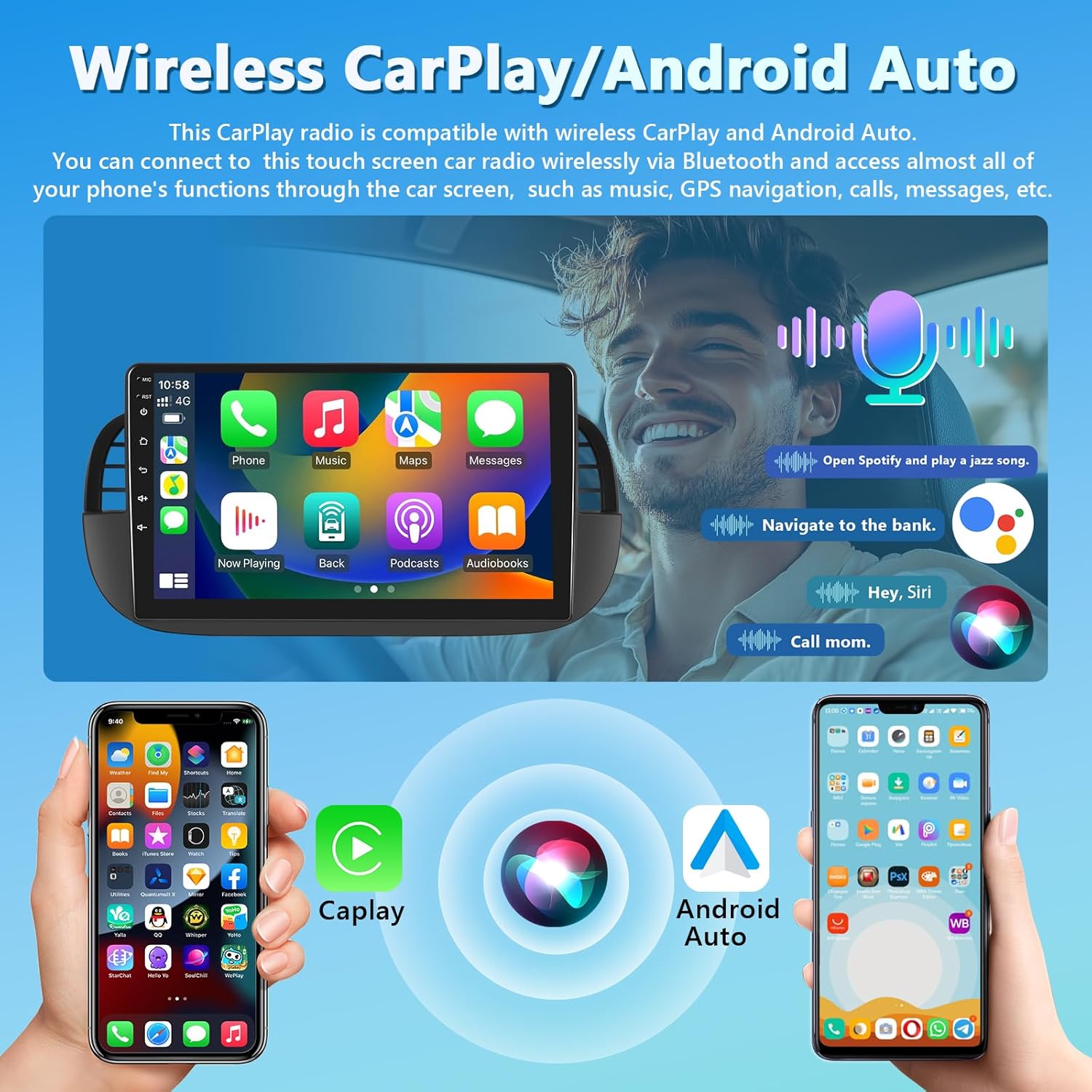 Motorsi Autoradio 4+64G per Fiat 500 (2007-2015) Wireless Android Auto - immagine 5