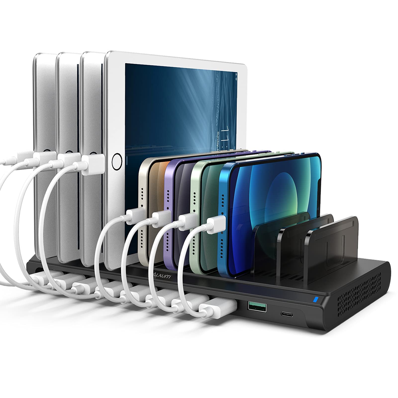 Alxum Stazione di Ricarica USB Multi 10 Porte 120W, Nero