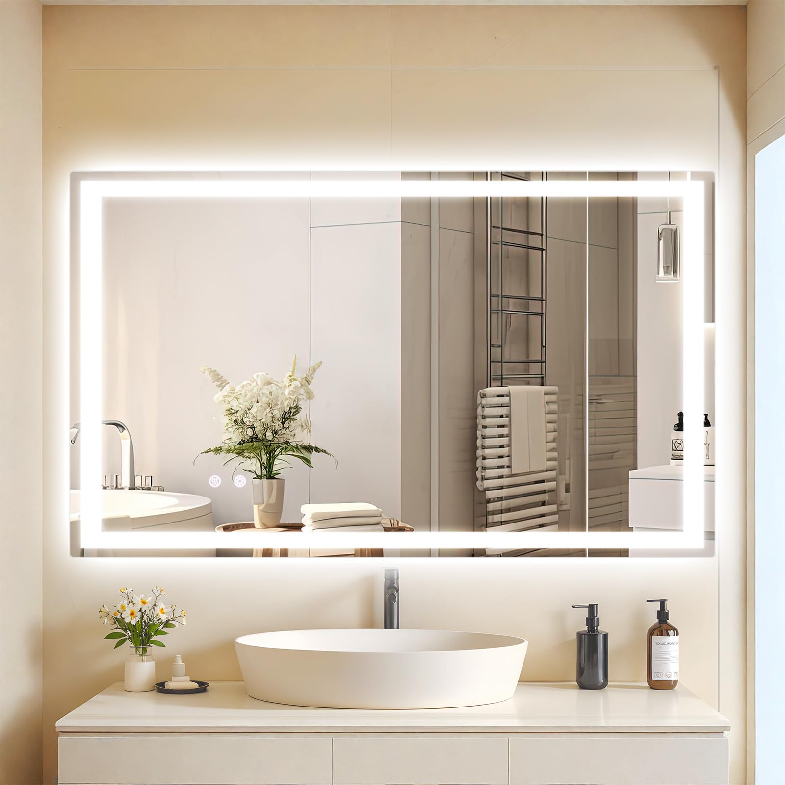 Specchio Bagno con Luce LED 100x60 cm, 3 Colori Dimmerabili
