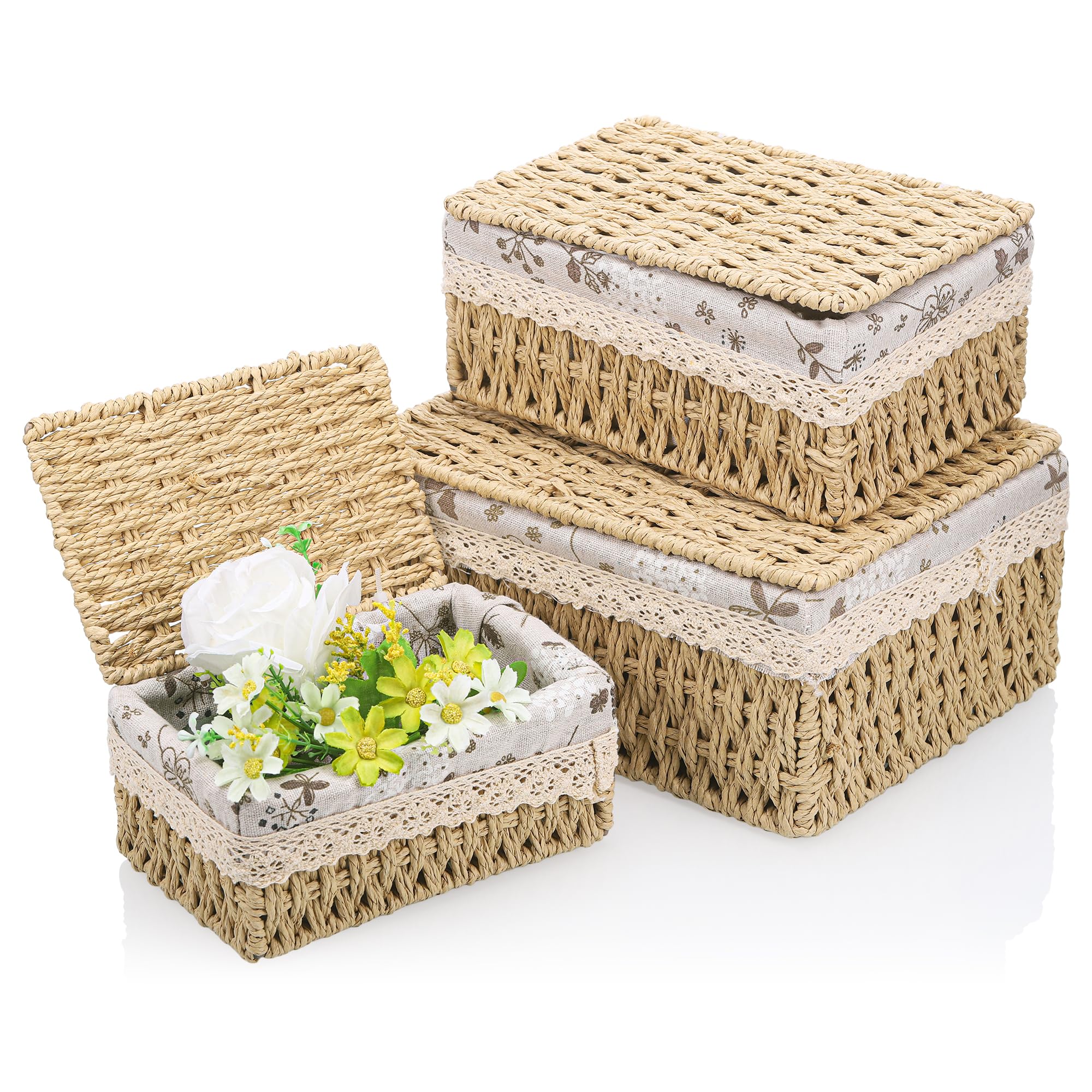 Set 3 Cestini Portaoggetti con Coperchio