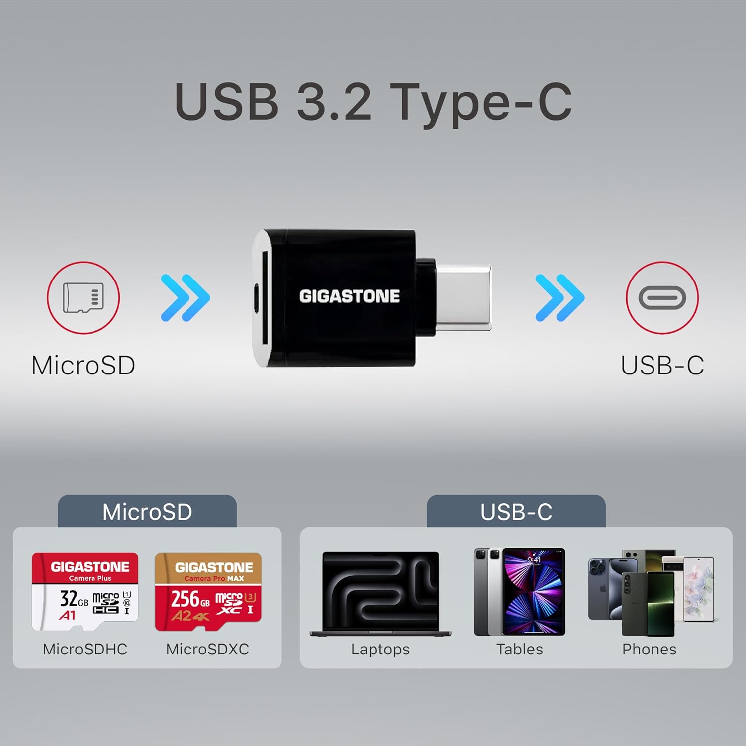 Gigastone 256GB Scheda MicroSD A2 V30 con Lettore USB-C - immagine 2