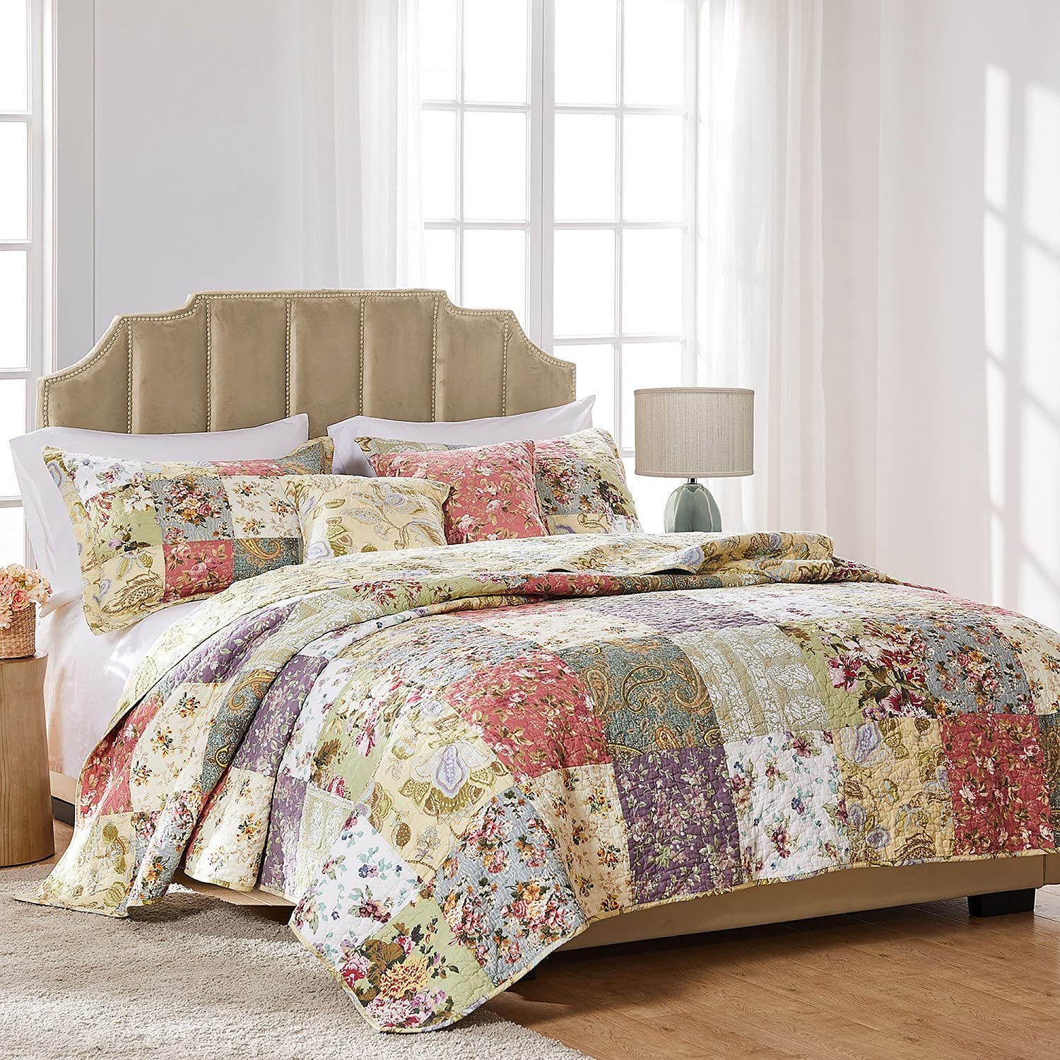 Greenland Home Blooming Prairie Twin Quilt Bonus Set, Cotone, Multicolor, King