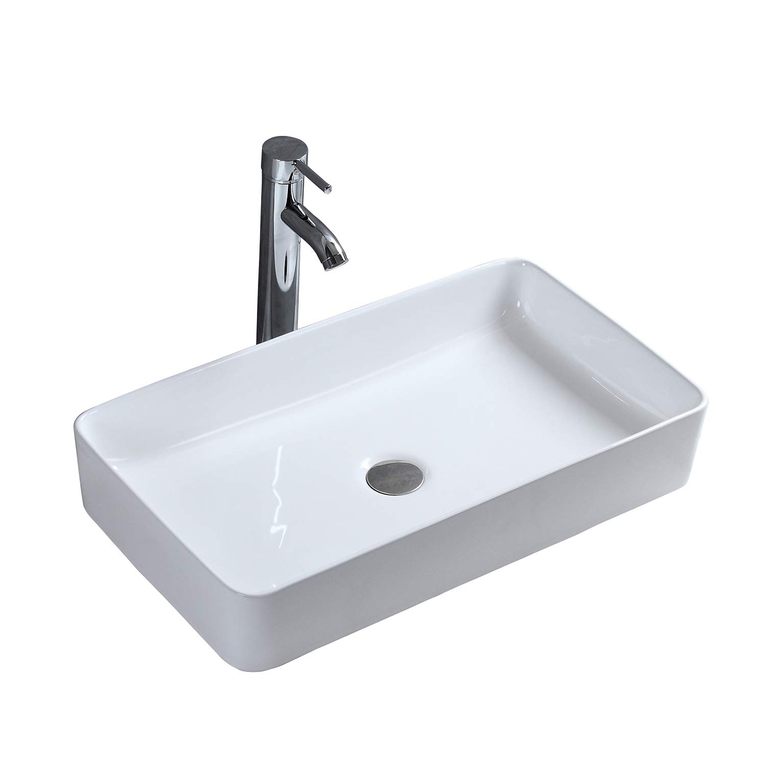 Lavabo in Ceramica Bianco da Appoggio Rettangolare