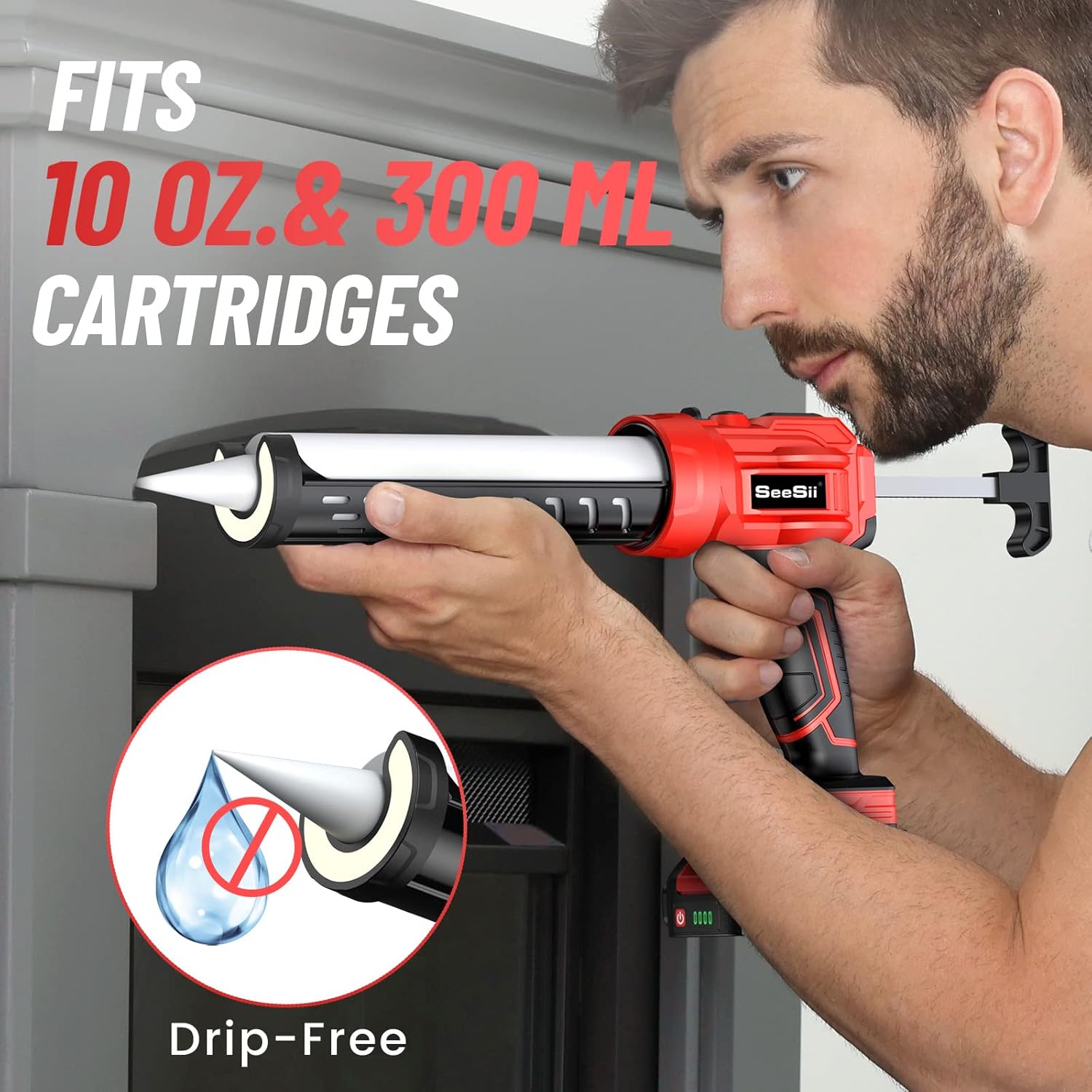 Seesii Pistola per Silicone a Batteria 4000N, Rosso - immagine 4