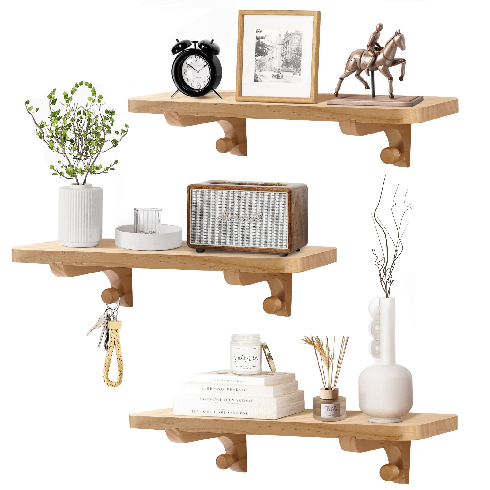 Mensole da Muro Design 40cm Legno Pino Massello (Set 3)