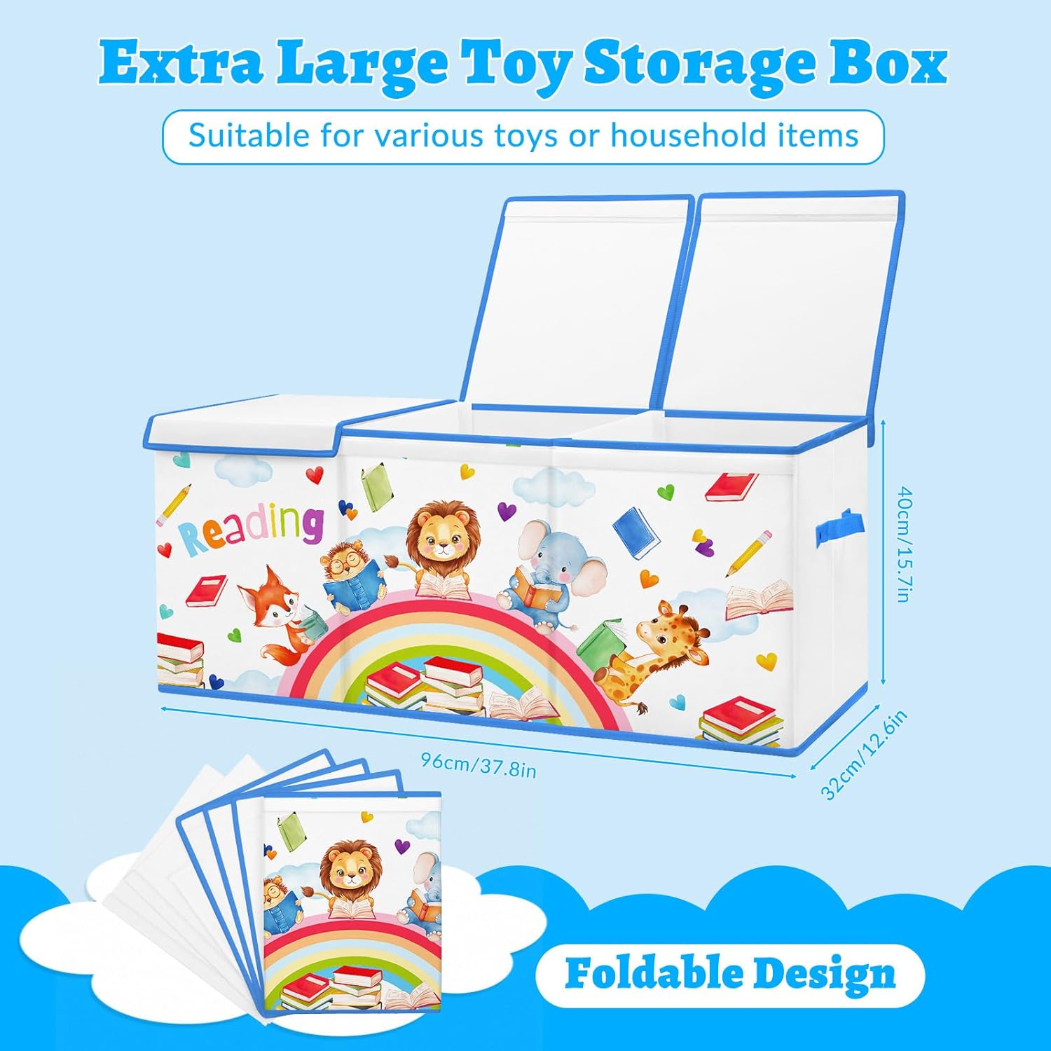 Contenitore Giochi Bambini Extra Large con Coperchio, 96x32x40cm - immagine 2