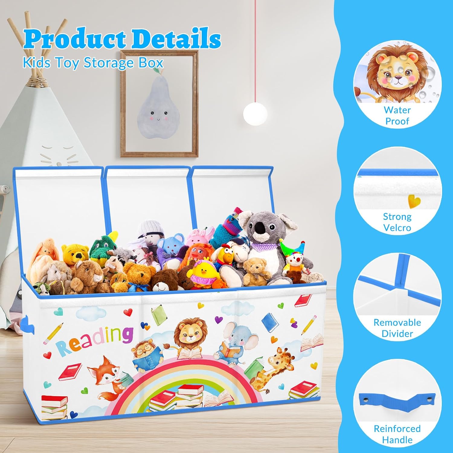 Contenitore Giochi Bambini Extra Large con Coperchio, 96x32x40cm - immagine 3