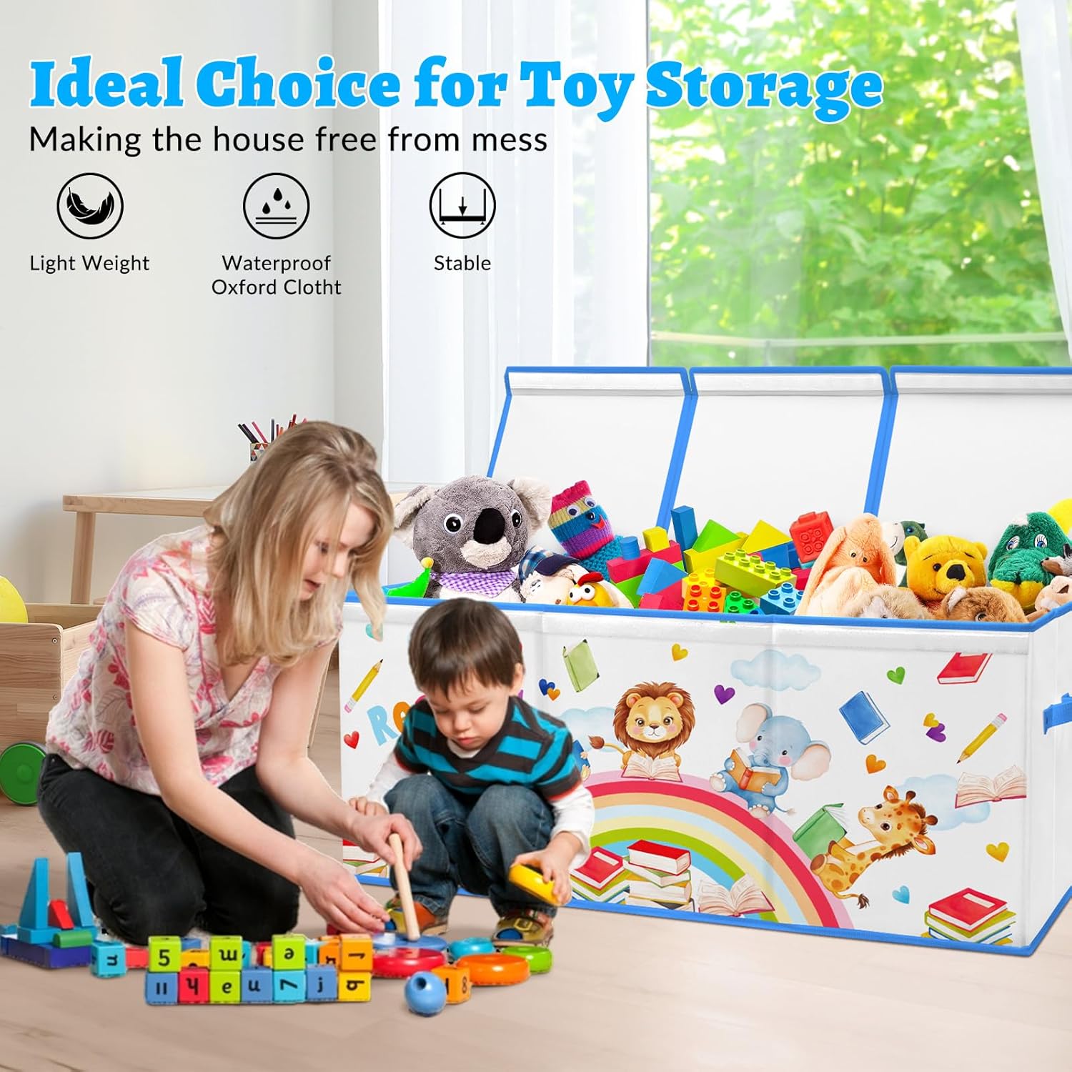 Contenitore Giochi Bambini Extra Large con Coperchio, 96x32x40cm - immagine 7