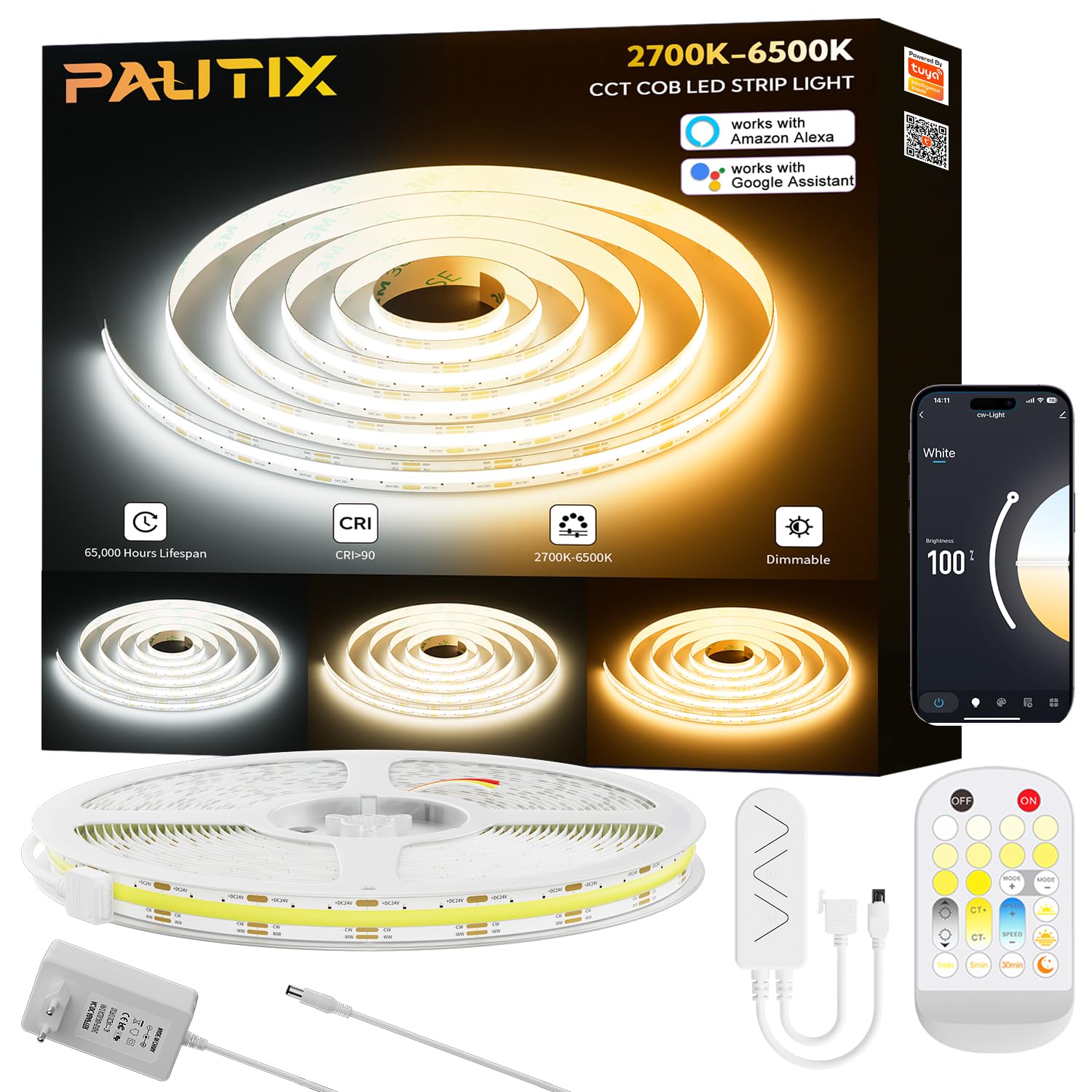 PAUTIX WIFI CCT COB LED Striscia 10M 2700K-6500K 24V