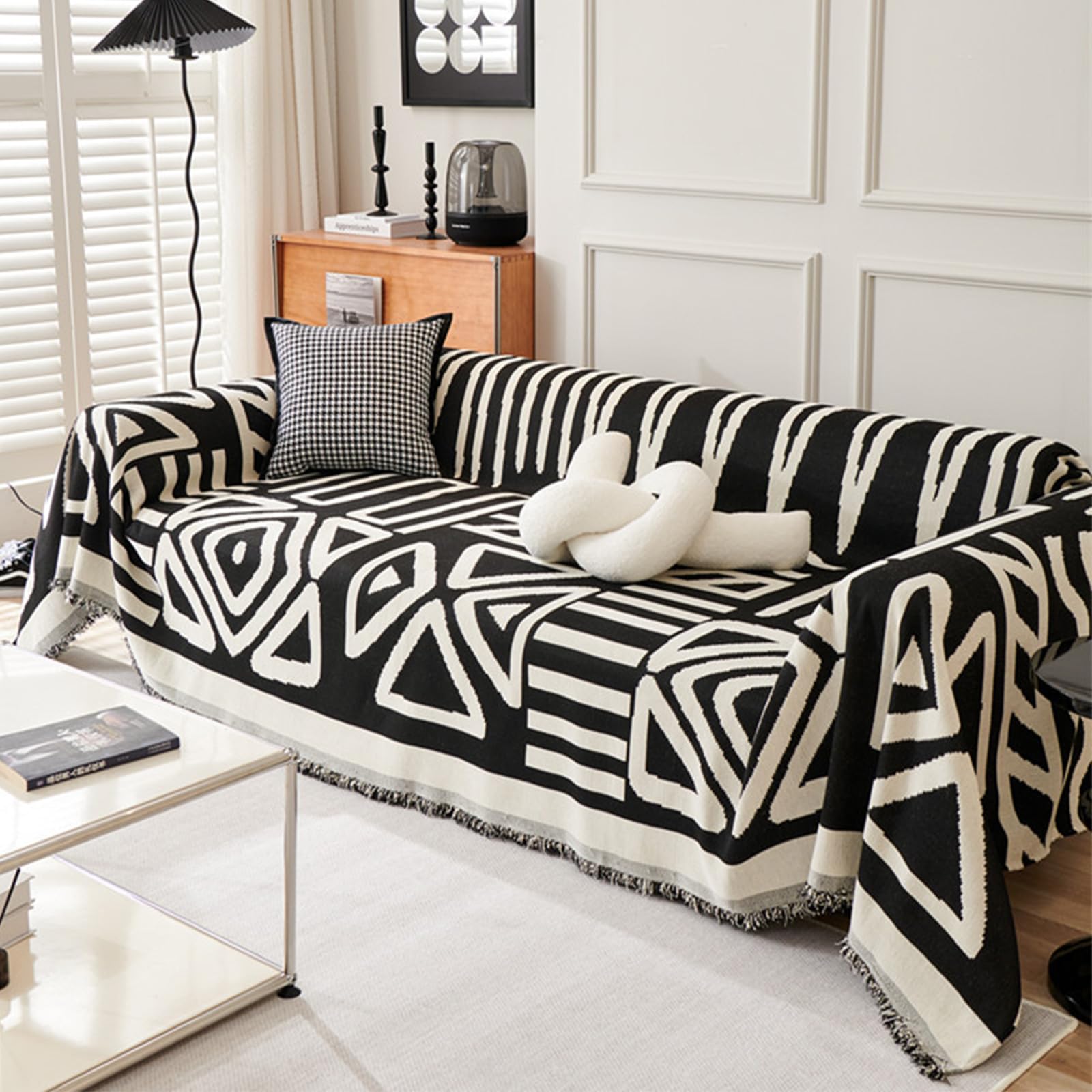 VanderHOME Copridivano in Ciniglia con Frangia, Nero