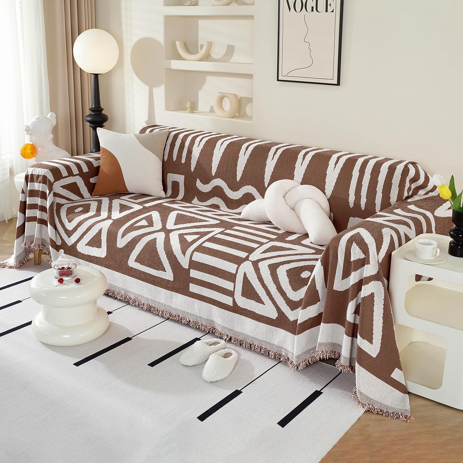 Royhom Telo Copridivano 4 Posti 180x380 cm, Marrone