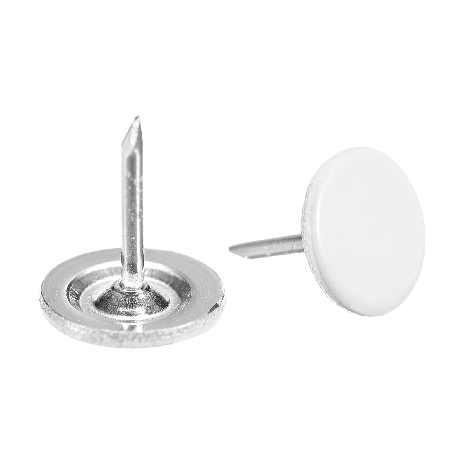 QUARKZMAN 100Pz Chiodi per Tappezzeria, Testa Piatta 11mmx13mm Puntine da Disegno Chiodi Decorativi per Lavagna Sughero Mobili, Puntine per Mobili, Divani, Testate, Bianco