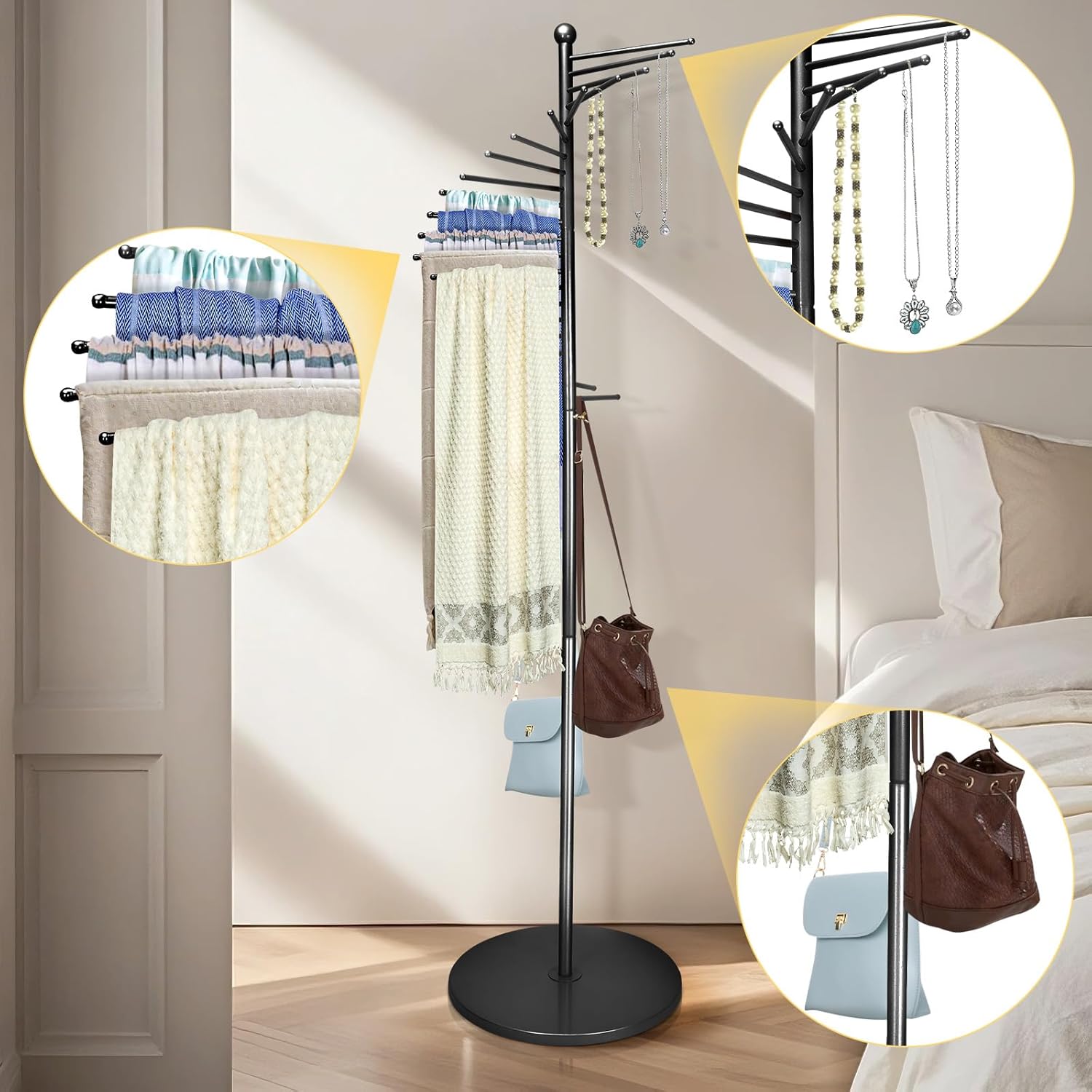 Fermacravatte Scorrevoli 18 Ganci Estraibili, Nero - immagine 4