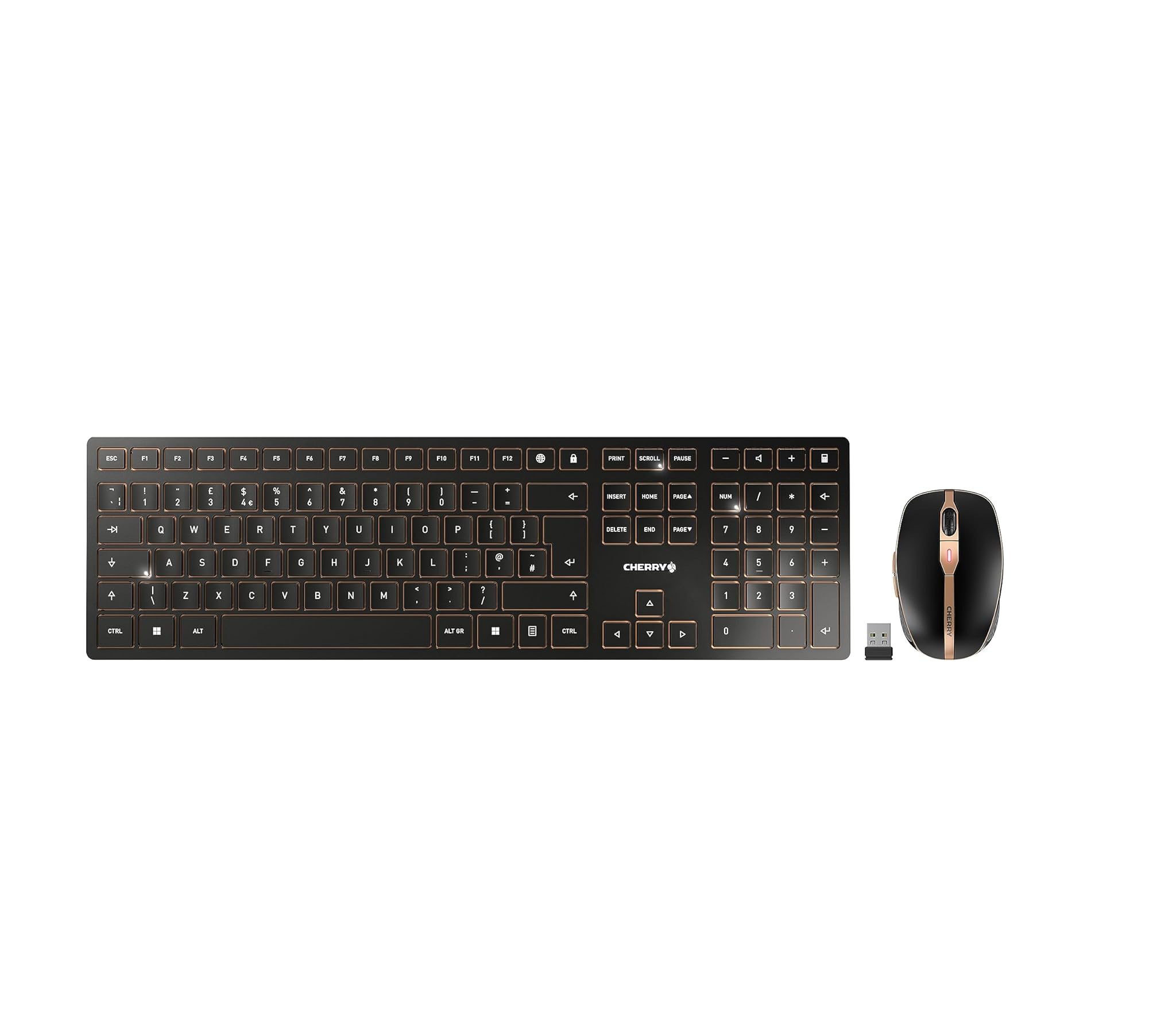 Cherry DW 9100 SLIM - Set Tastiera e Mouse Wireless, Nero-Bronzo