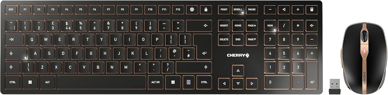 Cherry DW 9100 SLIM - Set Tastiera e Mouse Wireless, Nero-Bronzo - immagine 1