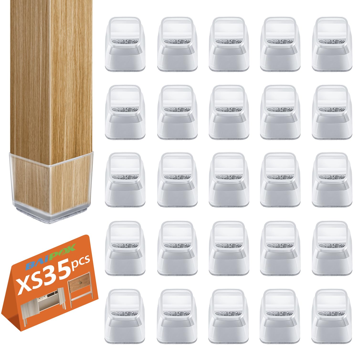 Feltrini per Sedie Quadrati in Silicone con Feltro 35 Pezzi