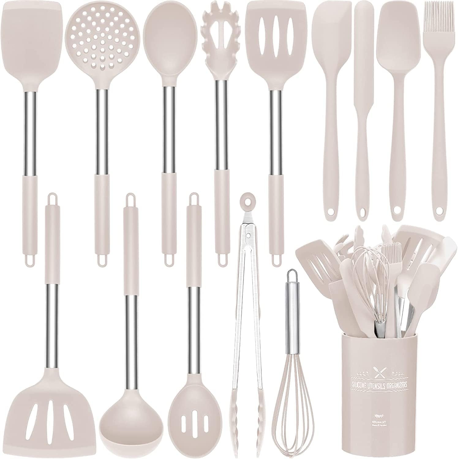 Set 15 Utensili da Cucina in Silicone con Manici Acciaio Inox