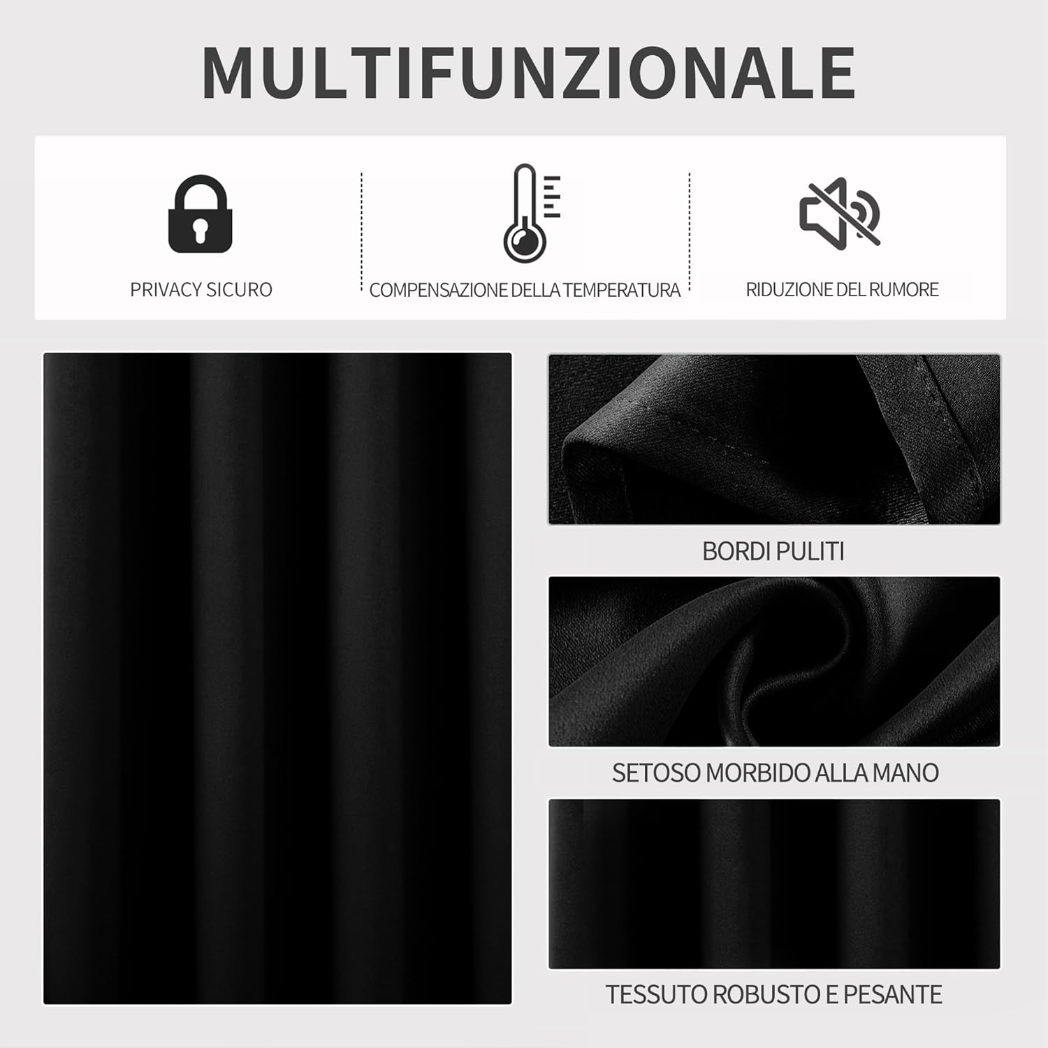 Joydeco Tende Oscuranti Termiche con Occhielli 2 Pezzi, Nero - immagine 4