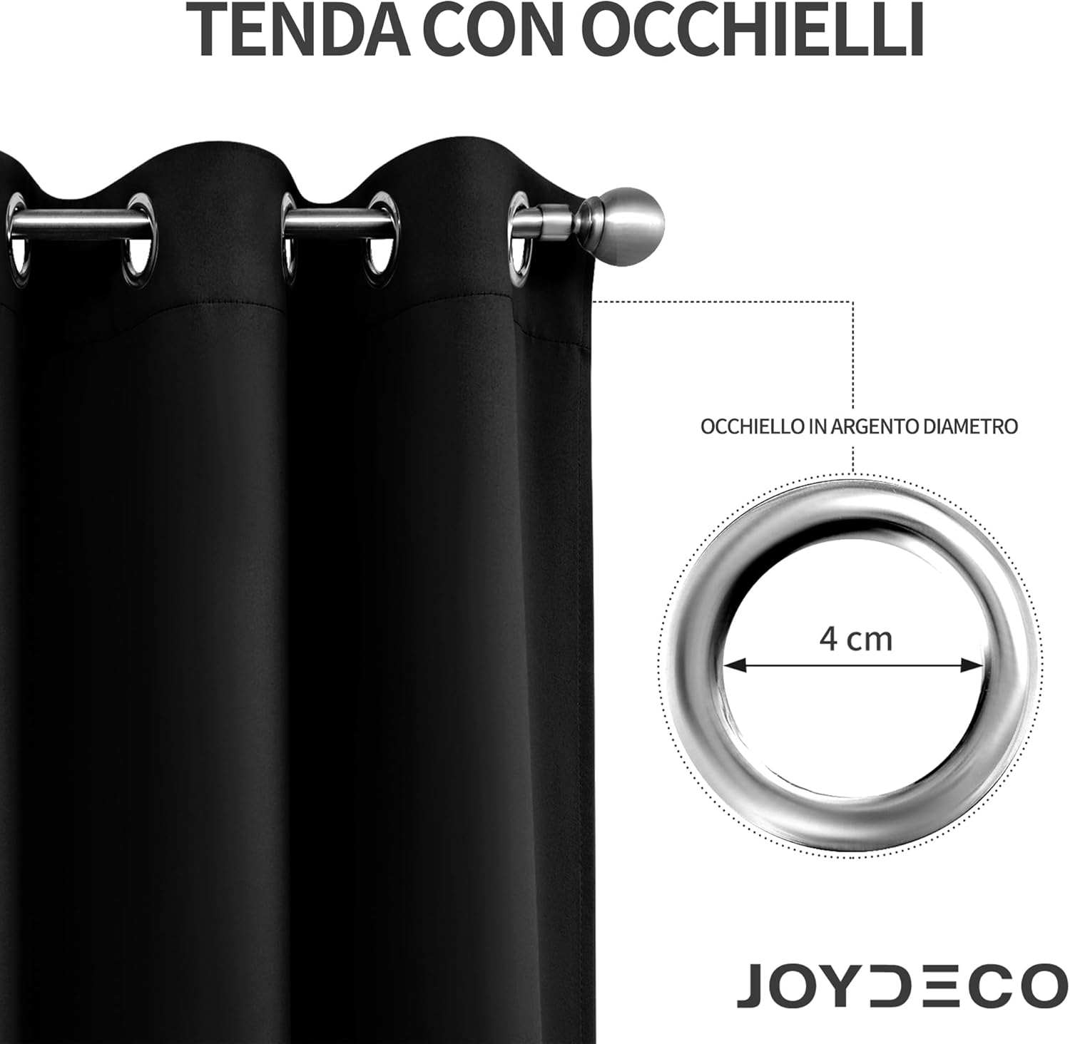 Joydeco Tende Oscuranti Termiche con Occhielli 2 Pezzi, Nero - immagine 5