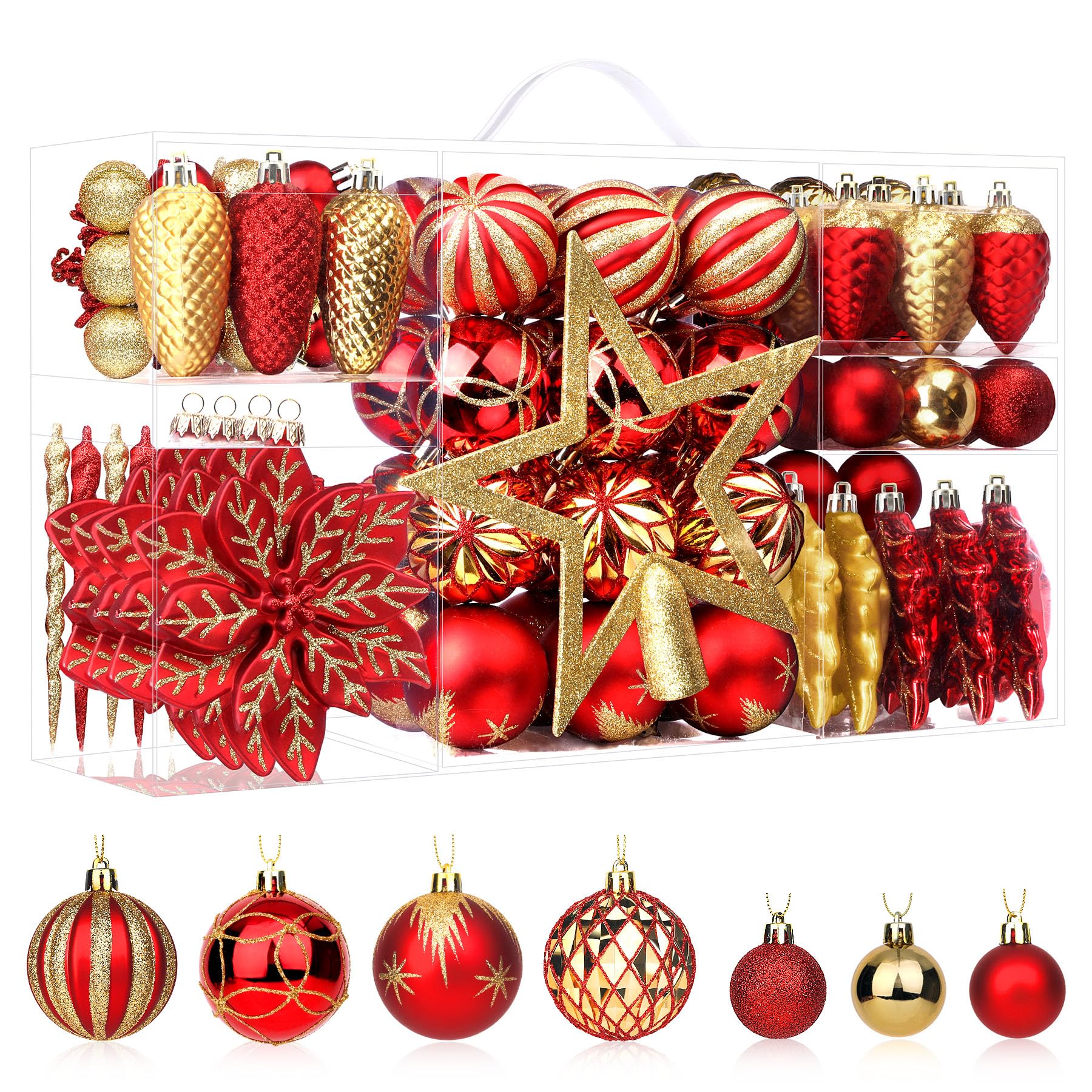 SHareconn Set 106 Baubles di Natale Infrangibili, Rosso/Oro