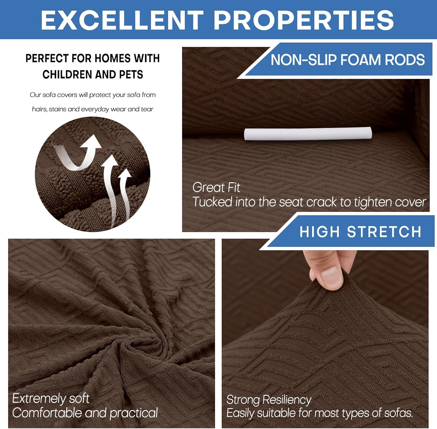 XINEAGE Copridivano 3 Posti Elasticizzato, Marrone - immagine 3