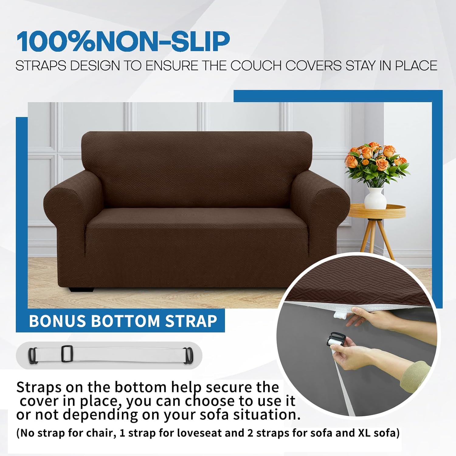 XINEAGE Copridivano 3 Posti Elasticizzato, Marrone - immagine 5