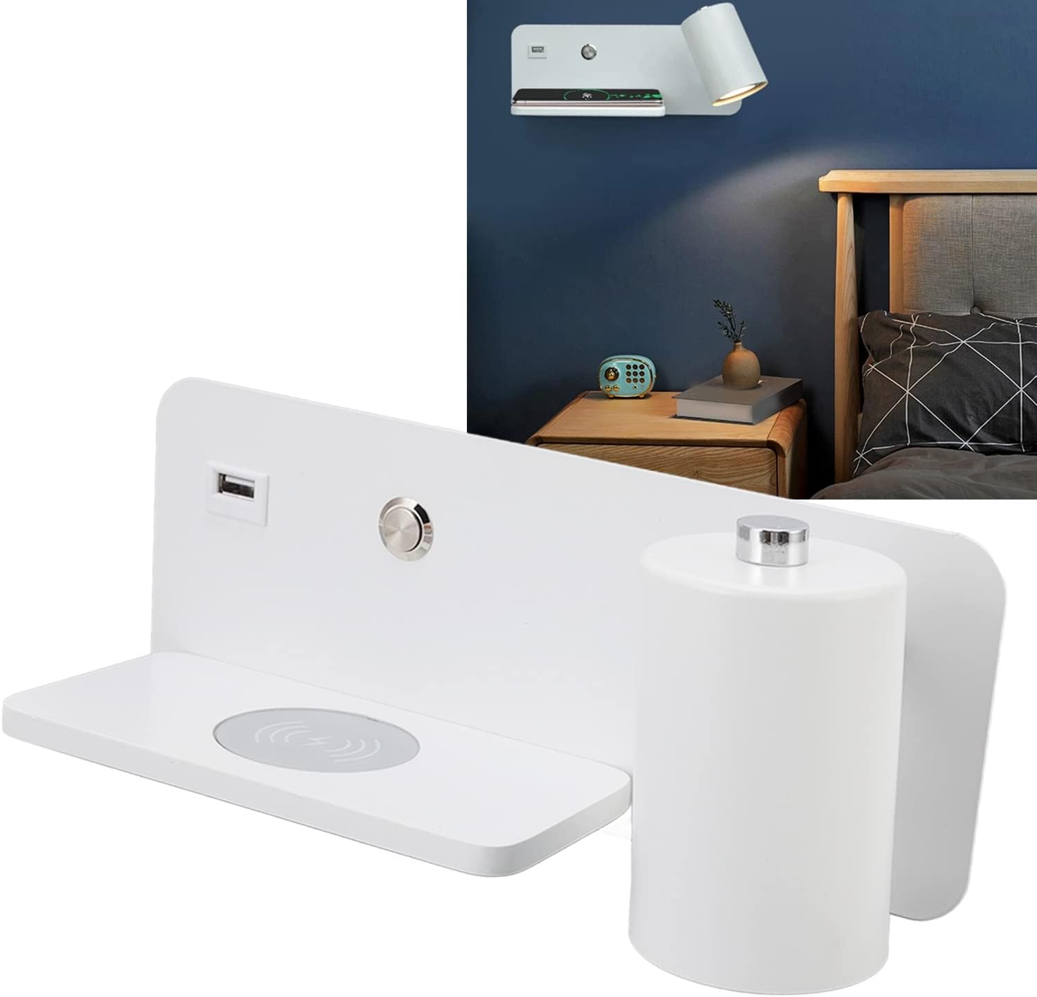 Applique da Parete LED con USB e Caricatore Wireless - immagine 3