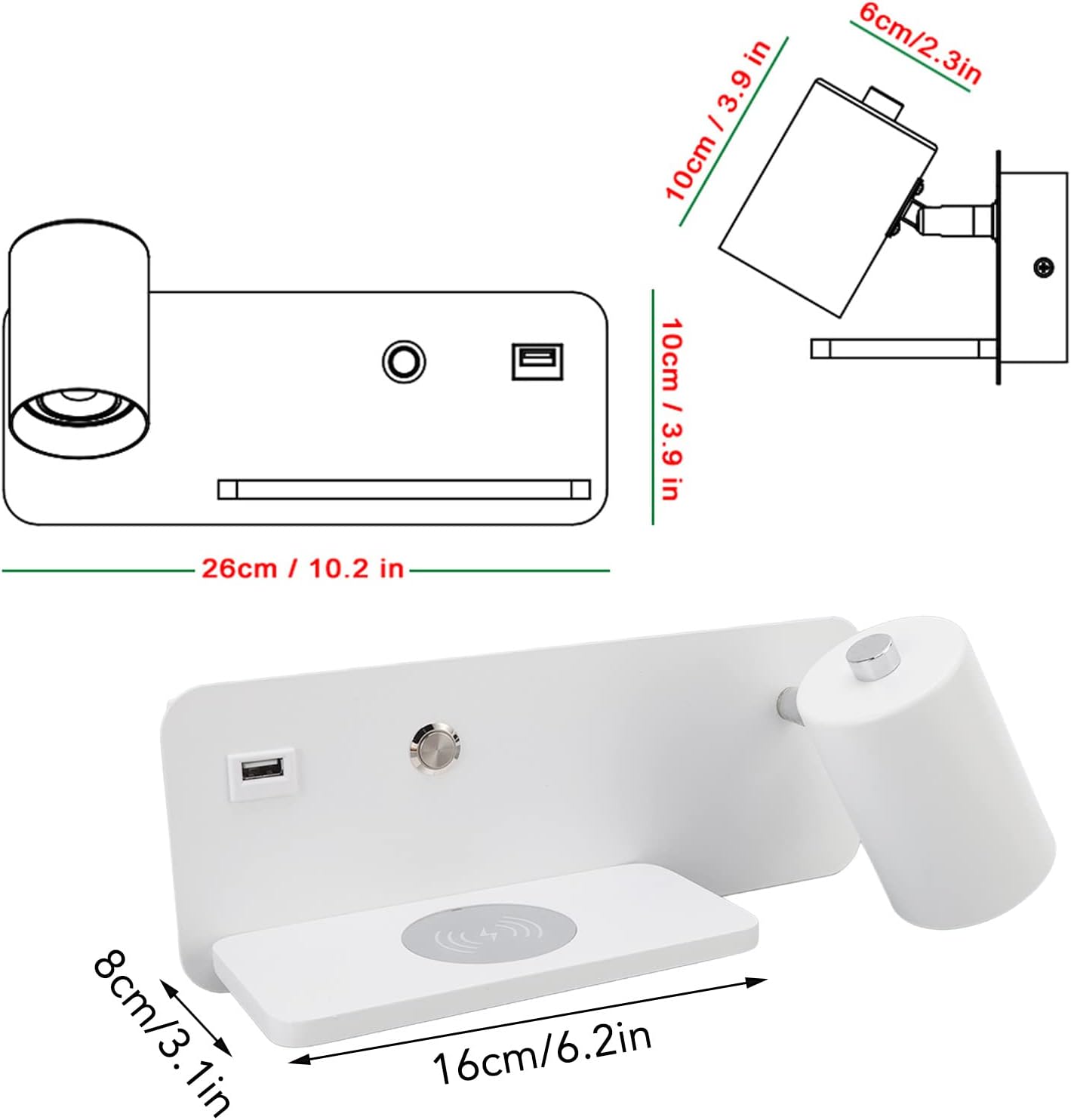 Applique da Parete LED con USB e Caricatore Wireless - immagine 5