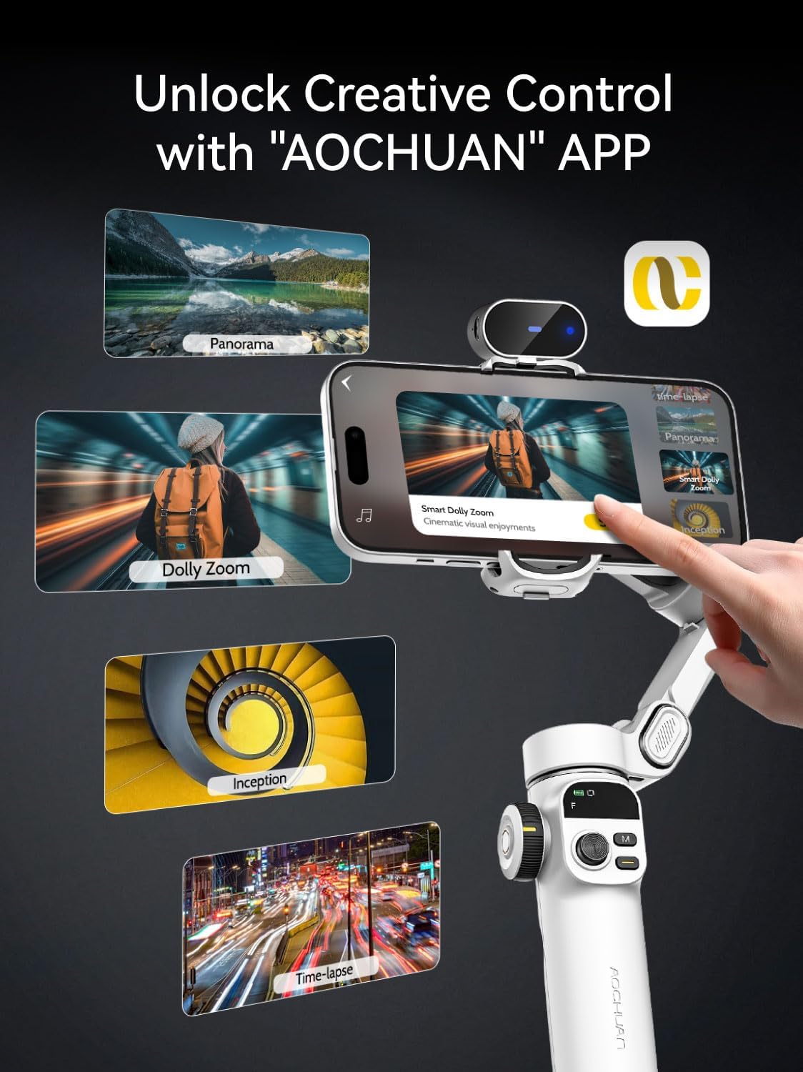 Aochuan Stabilizzatore Cardanico 3 Assi iPhone con Sensore AI - immagine 8