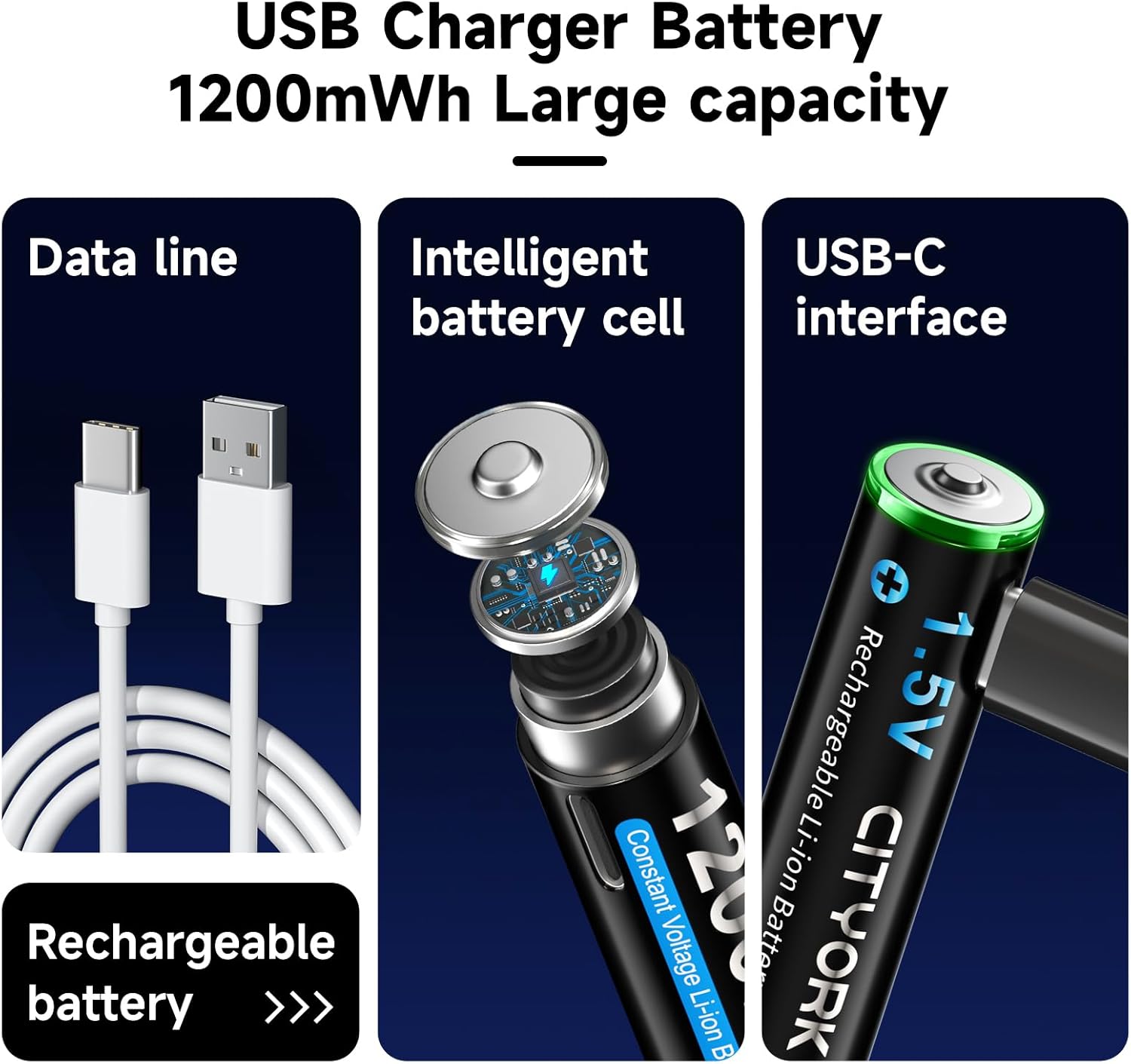 Cityork Batterie Ricaricabili AAA 1,5V Li-ion (4 Pezzi) - immagine 2