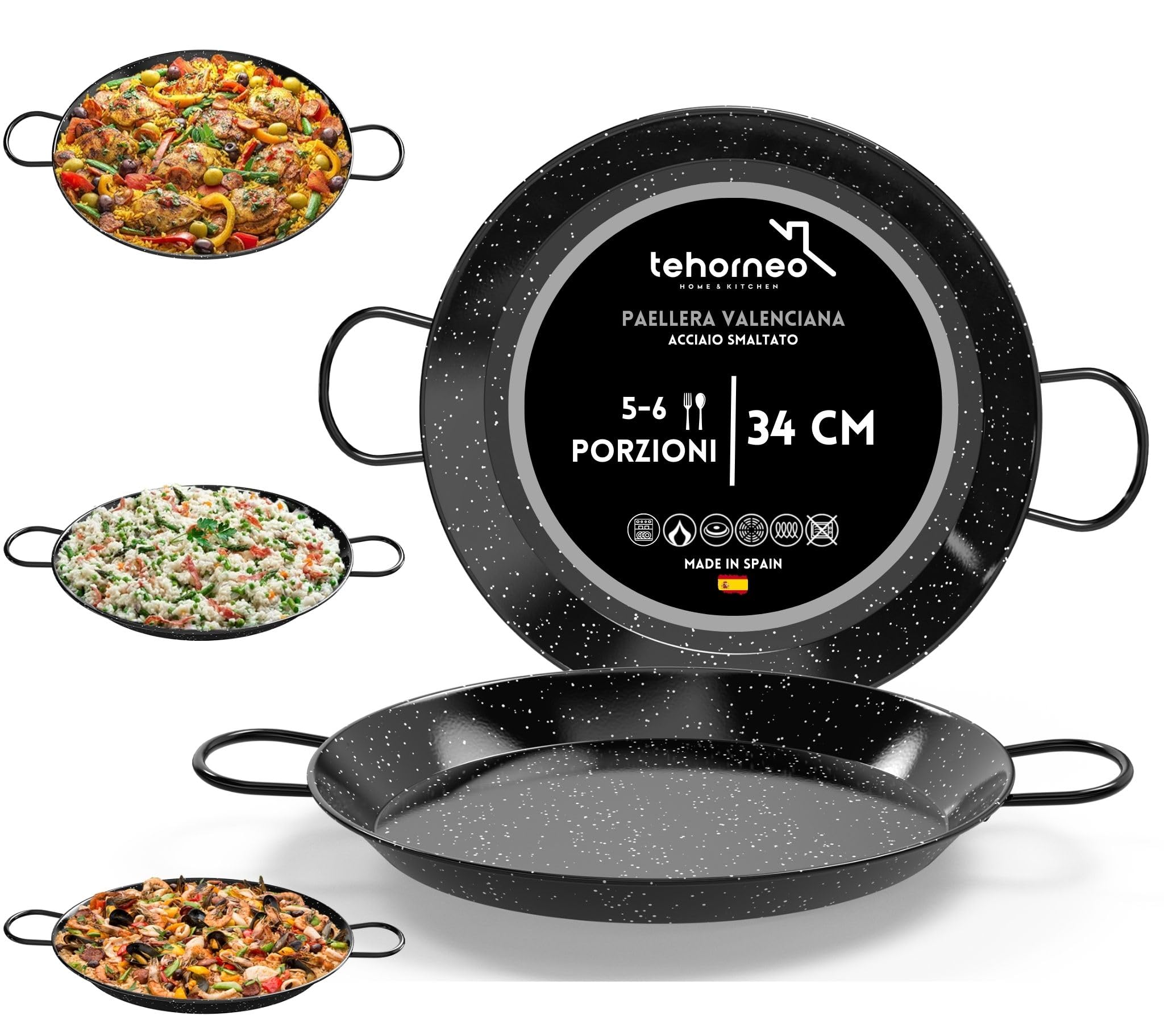 TEHORNEO Padella per Paella Induzione 34cm Acciaio Smaltato