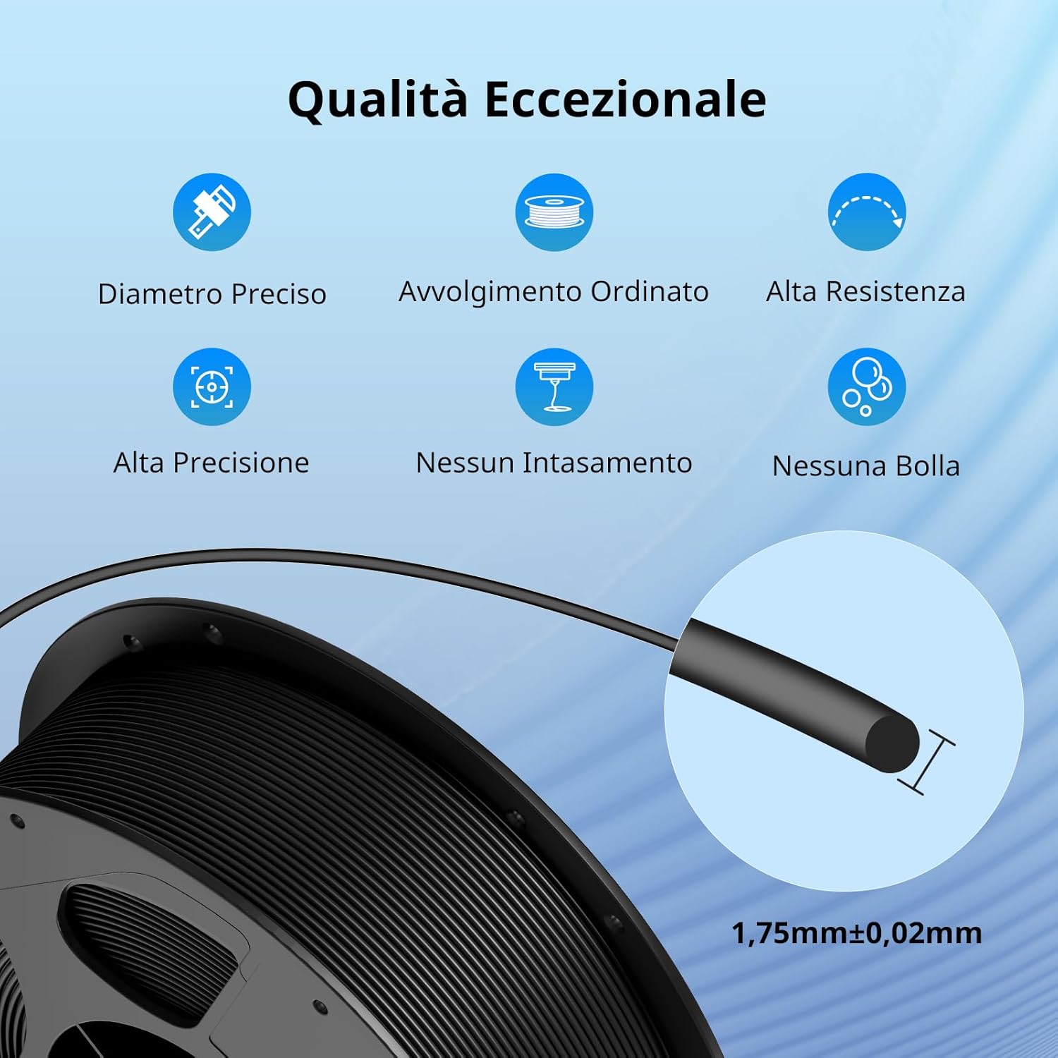 Anycubic Filamento PLA 1.75mm Alta Velocità, Nero 4KG - immagine 5