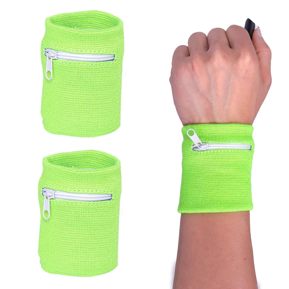 Borsa da Polso, 2pcs Polsino Sportivo per Chiavi, Portafoglio da polso con cerniera cinturino con cerniera Polsino unisex Chiavi per monete Tasca con cerniera Tasca sportiva Portafoglio, verde